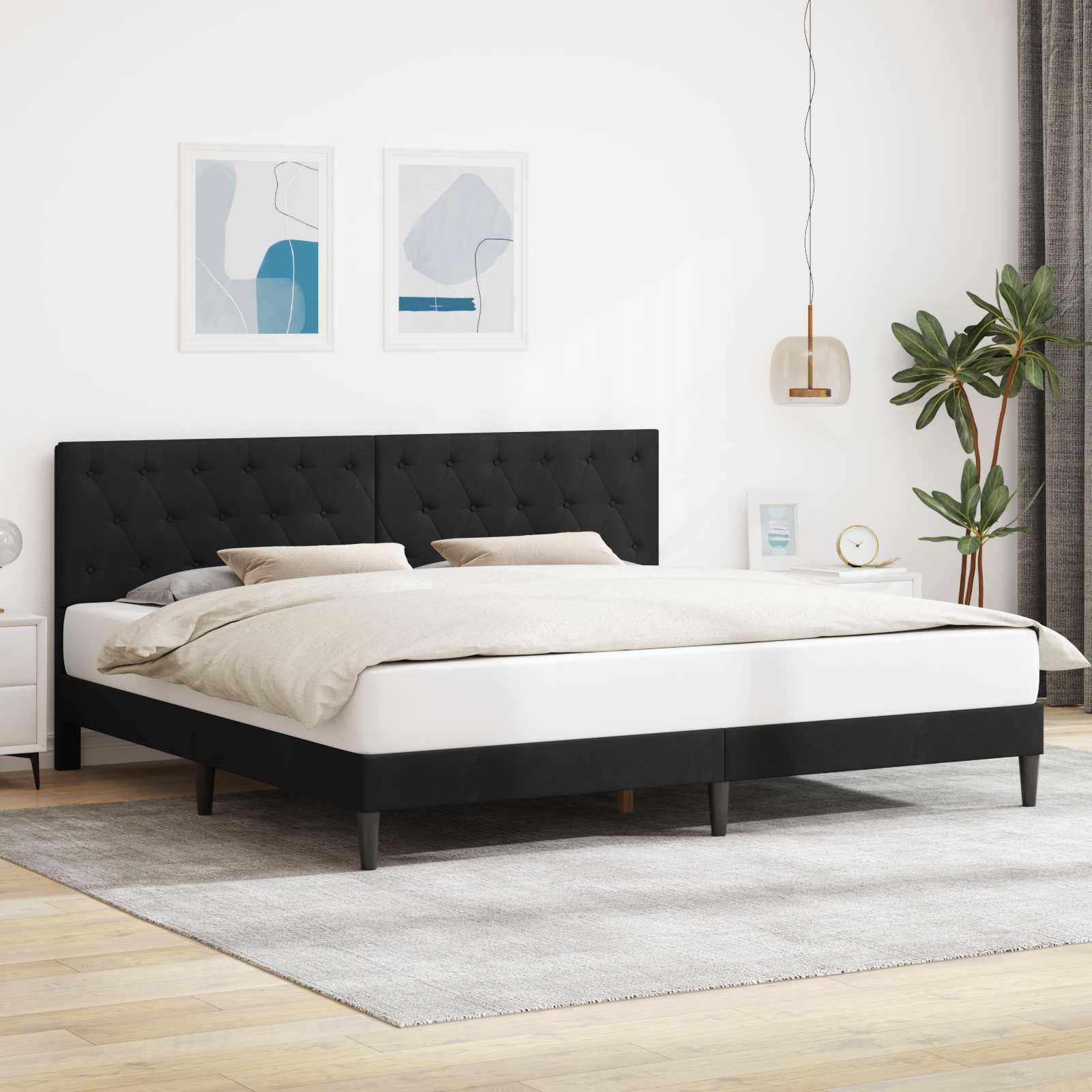 Sengestel med hovedgærde Sort 180 x 200 cm Fløjl billede