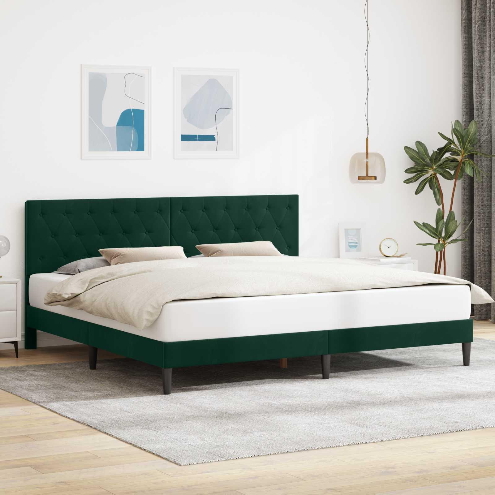 Sengestel med hovedgærde Mørkegrøn 180 x 200 cm Fløjl billede