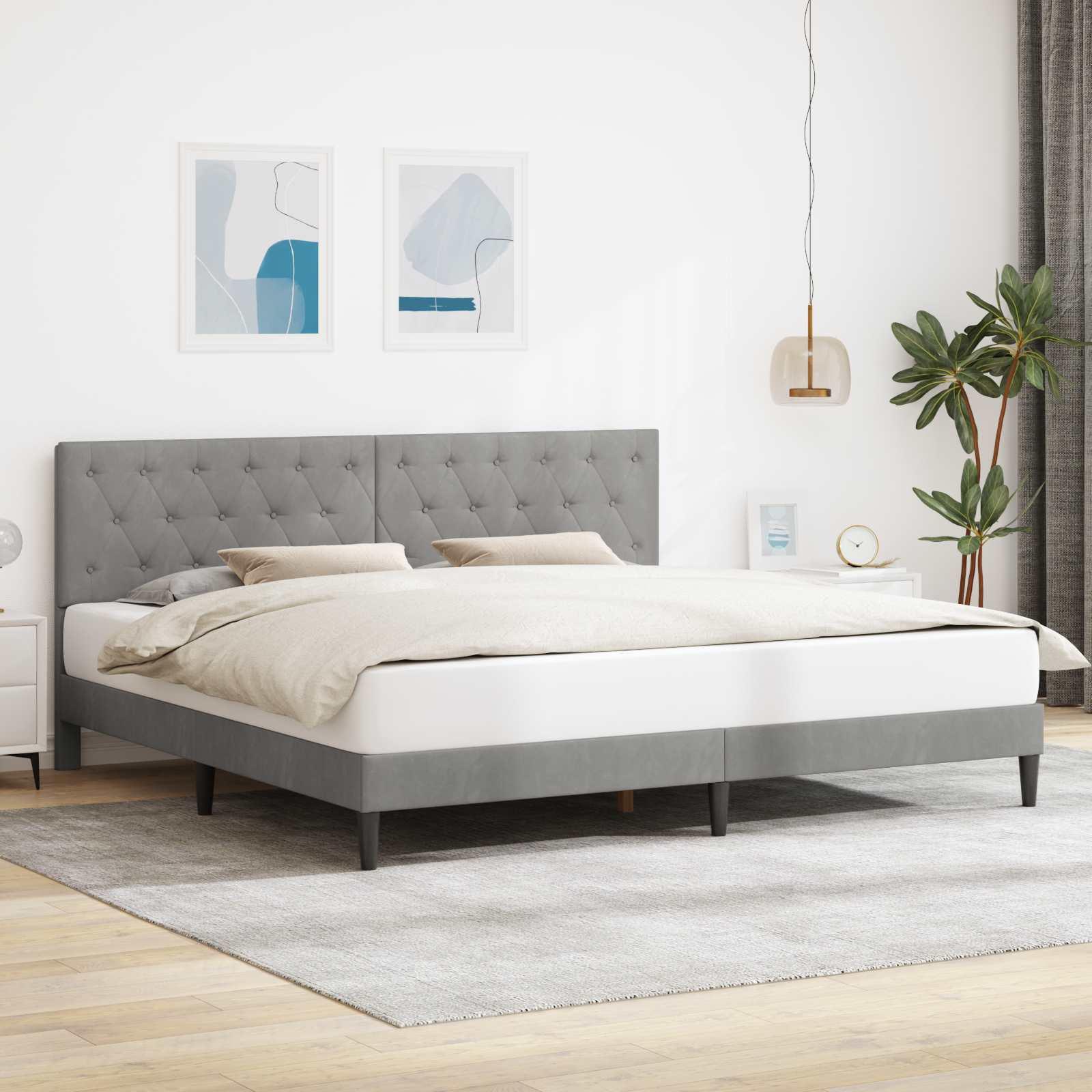 Sengestel med hovedgærde Lysegrå 180 x 200 cm Fløjl billede