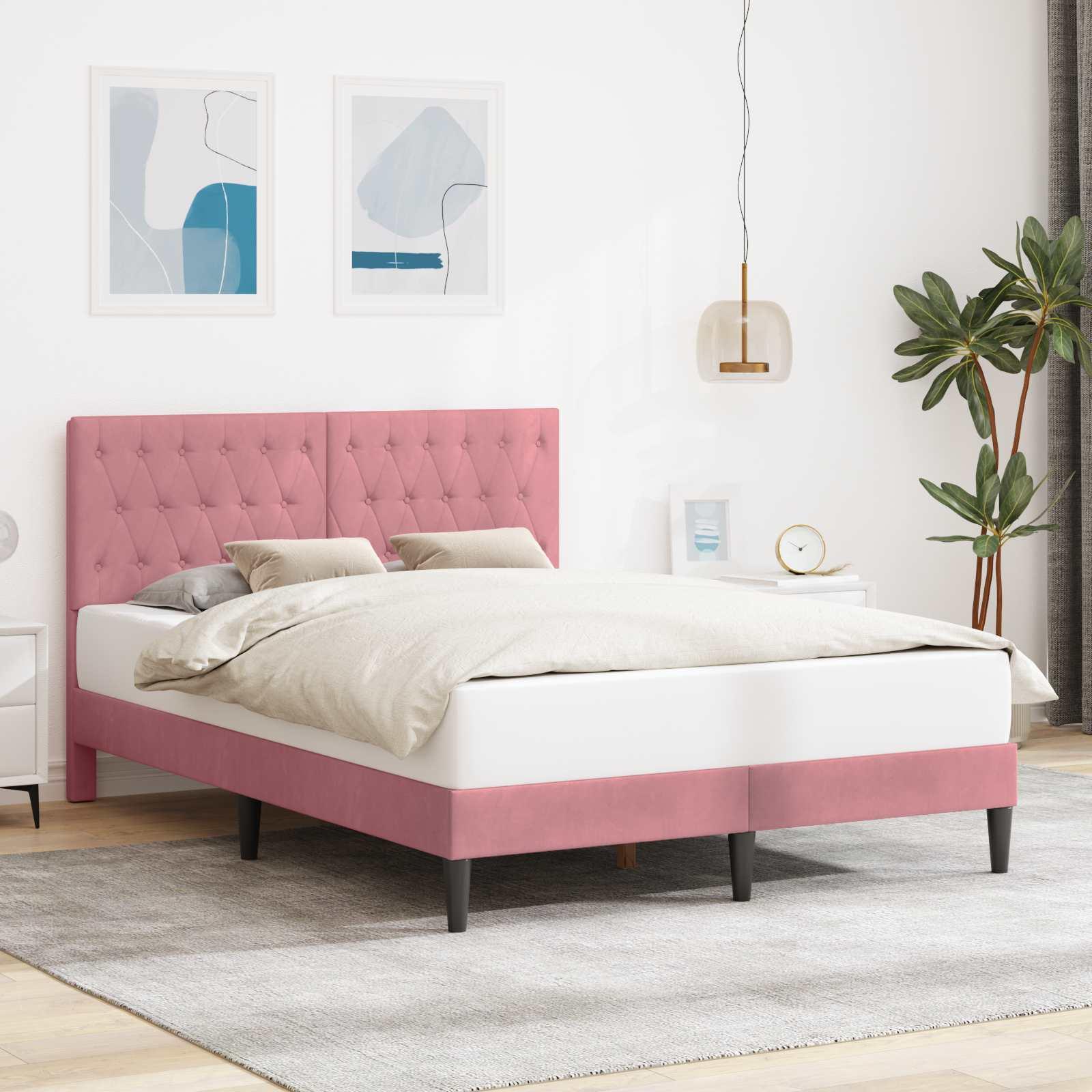 Sengestel med hovedgærde Lyserød 140 x 190 cm Fløjl billede