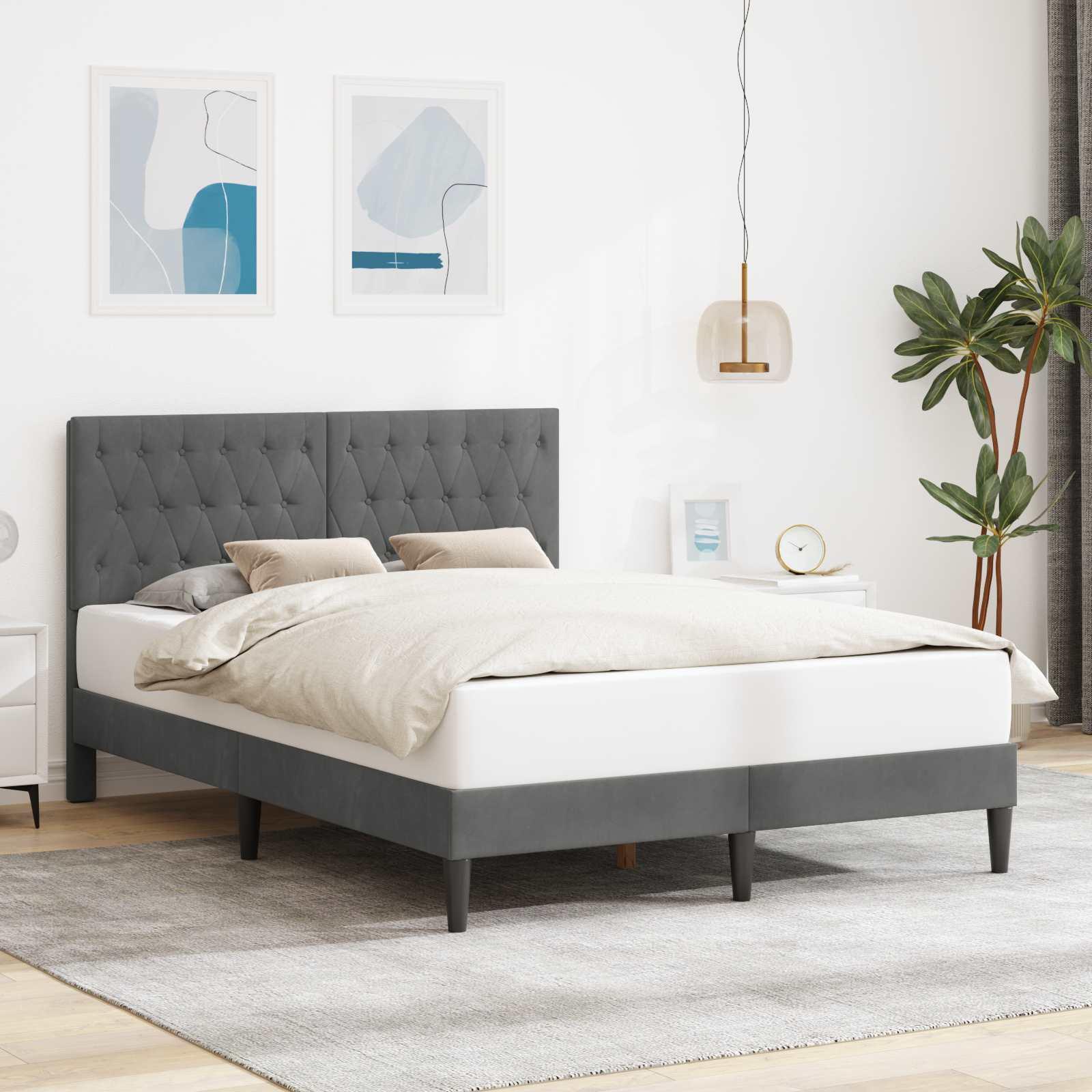 Sengestel med hovedgærde Mørkegrå 140 x 190 cm Fløjl billede