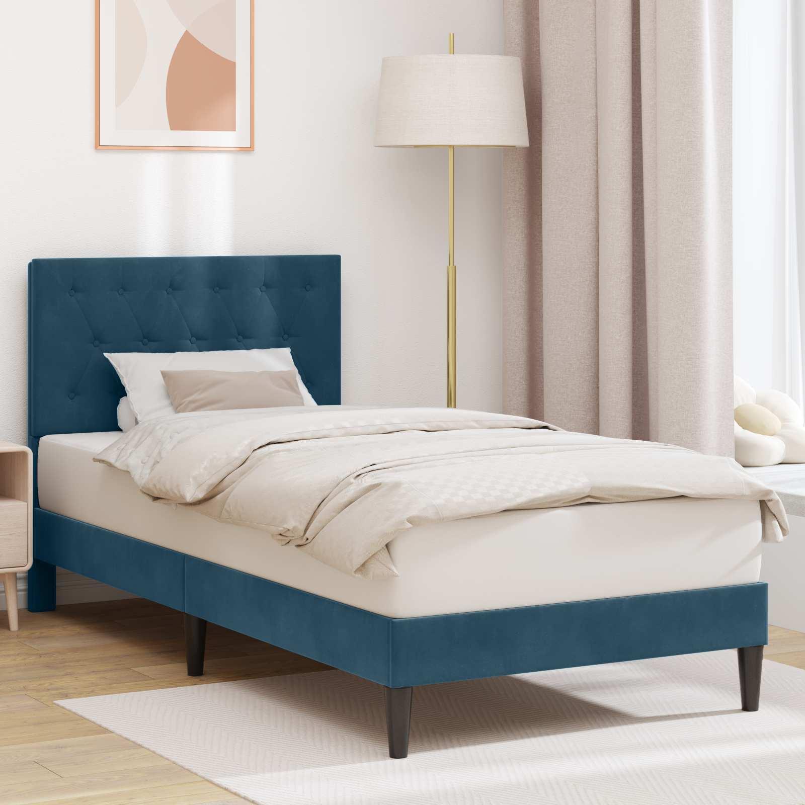 Sengestel med hovedgærde Blå 90 x 200 cm Fløjl billede