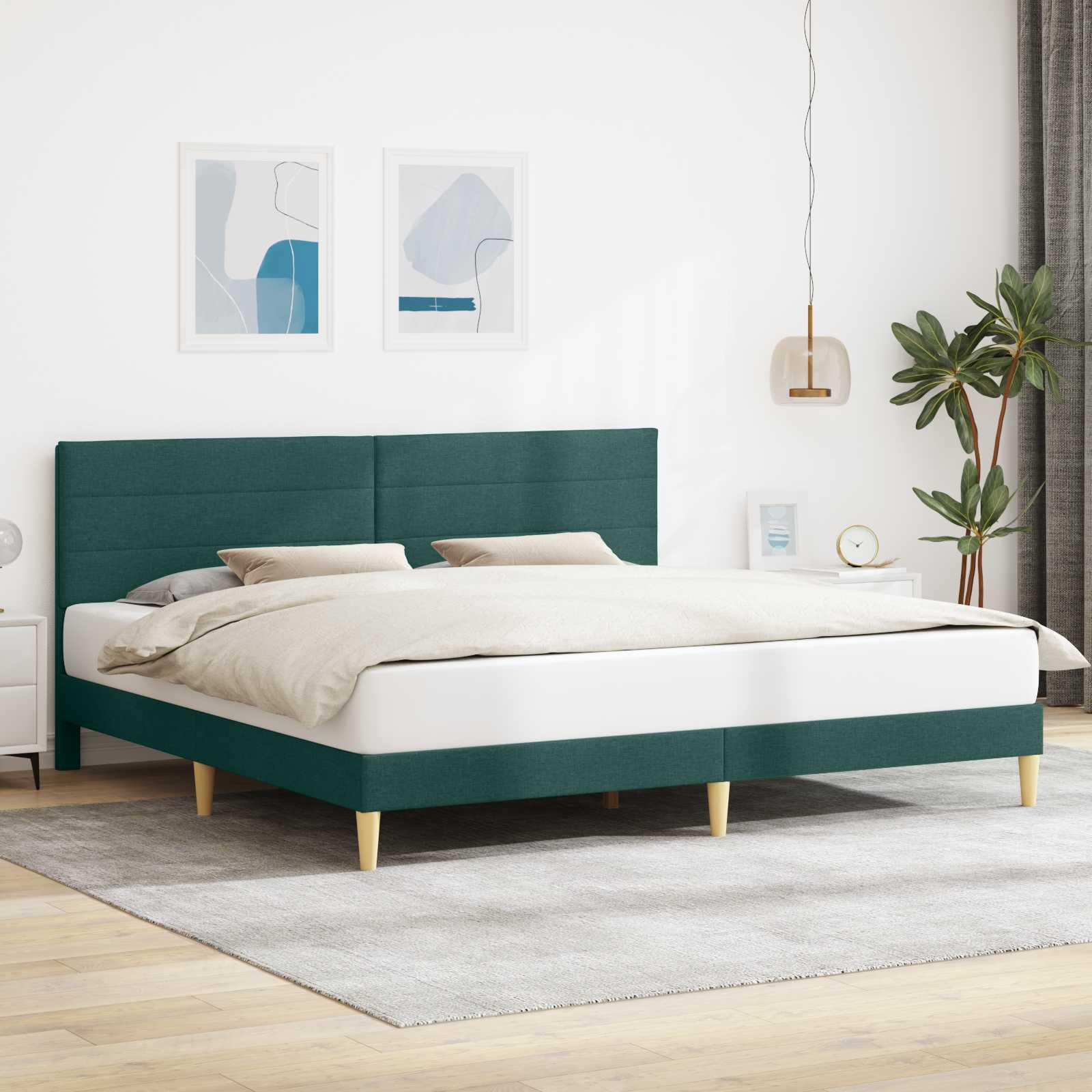 Sengestel med hovedgærde Mørkegrøn 200 x 200 cm Stof billede