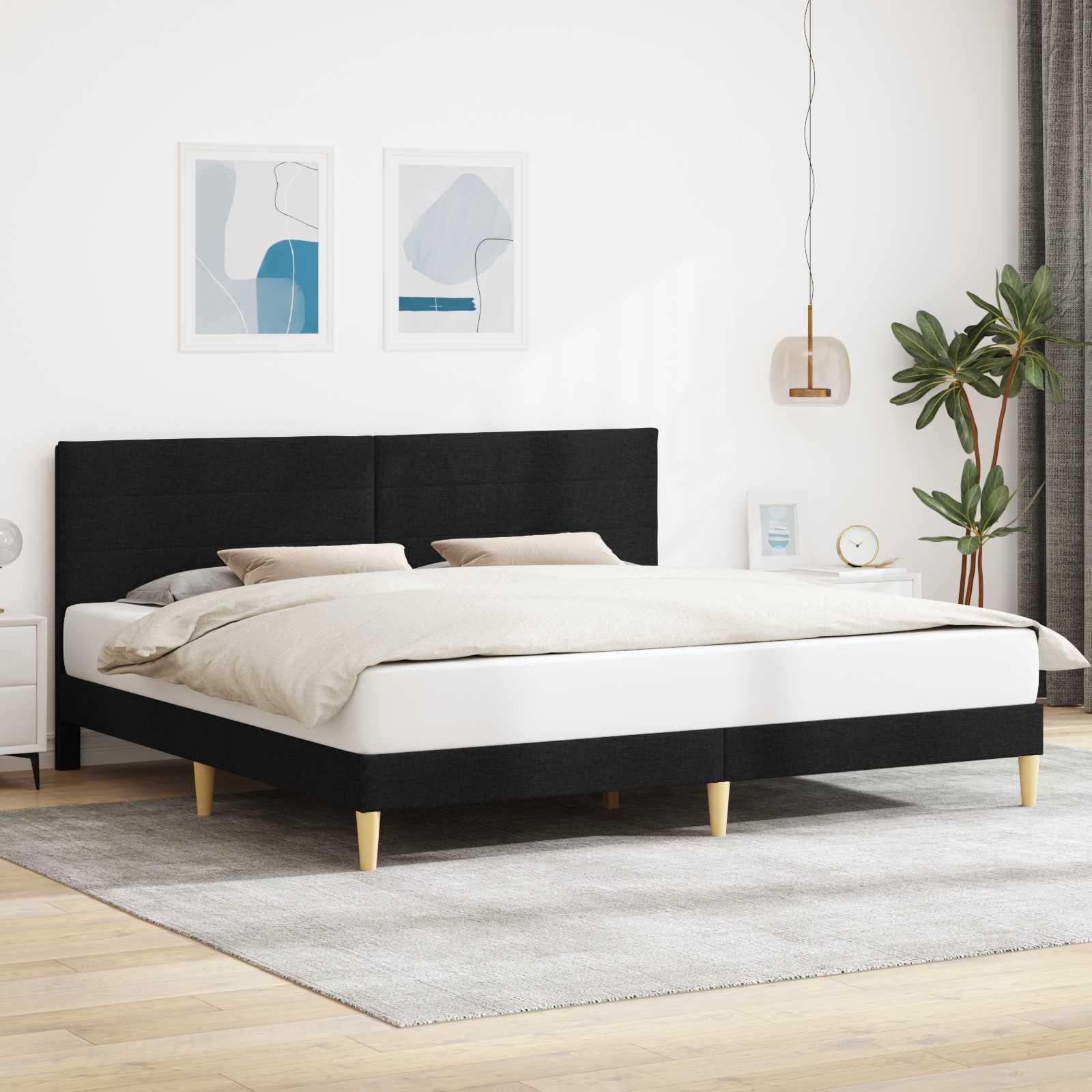 Sengestel med hovedgærde Sort 200 x 200 cm Stof billede
