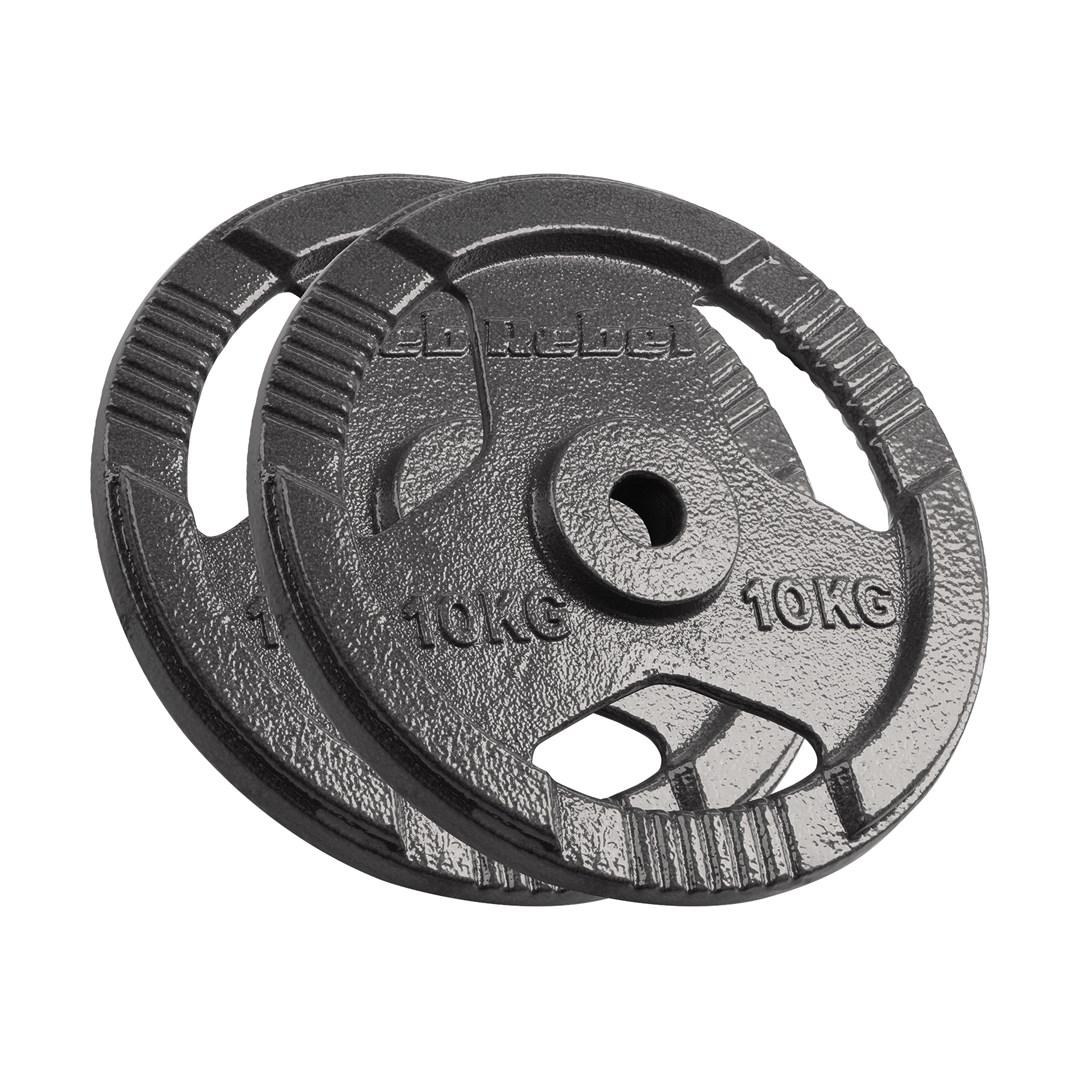 Rebel vægtskiver i støbejern 2×10 kg - hul 31 mm, greb billede