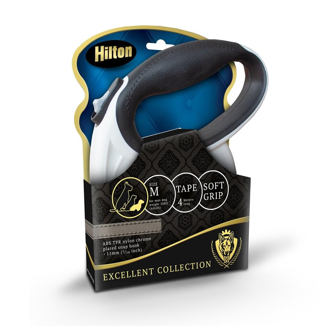 Hilton Smart Dog line - M, udtrækkelig tape-line 4 m, hvid/sort (op til 20 kg) billede