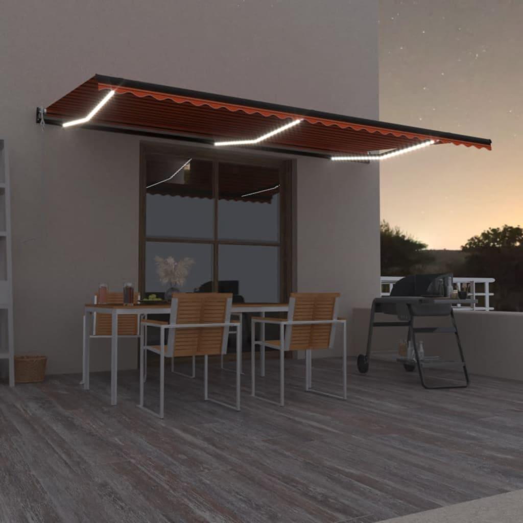 Markise m. LED + vindsensor 600x300 cm automatisk orange/brun billede