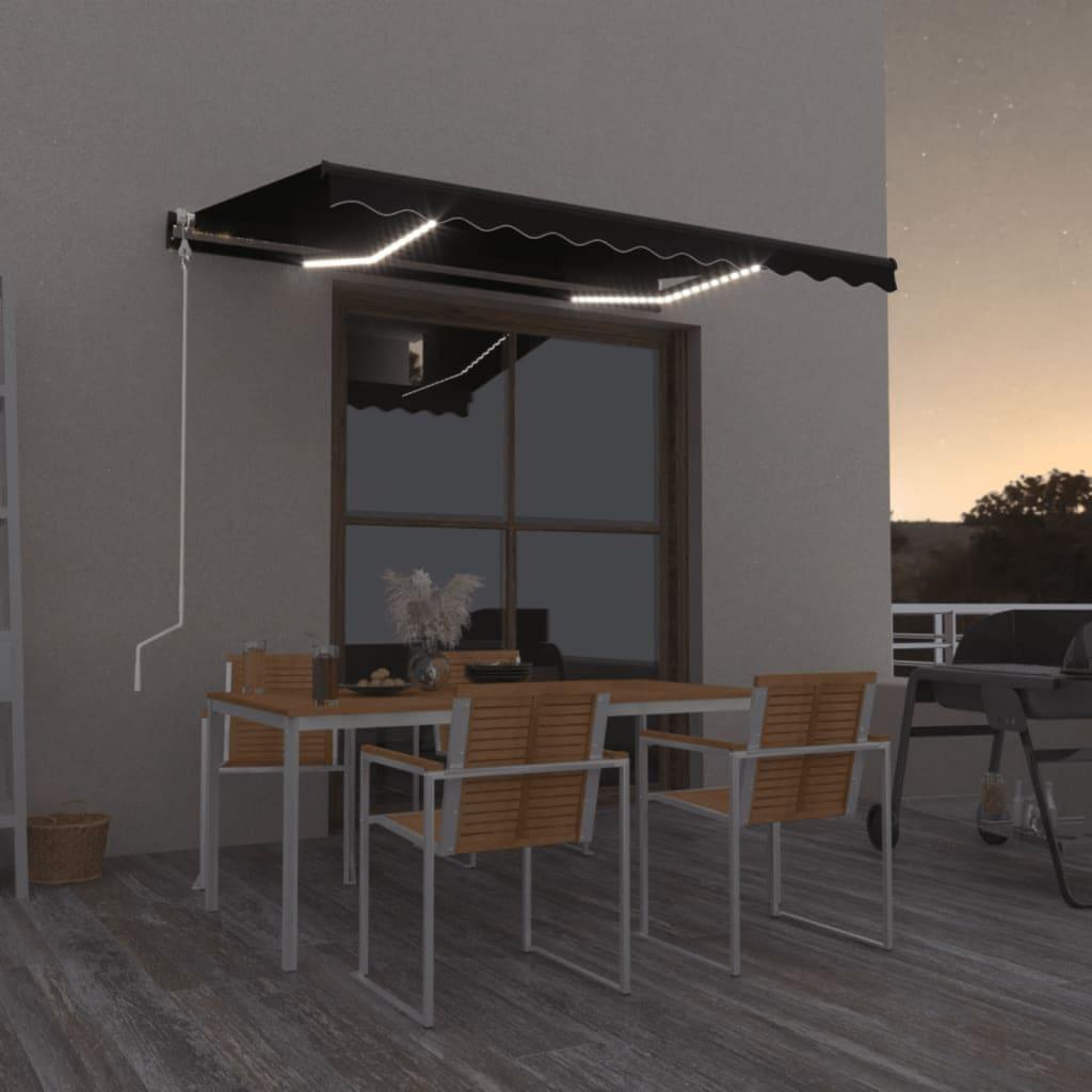 Markise m. LED + vindsensor 350x250 cm automatisk antracitgrå billede