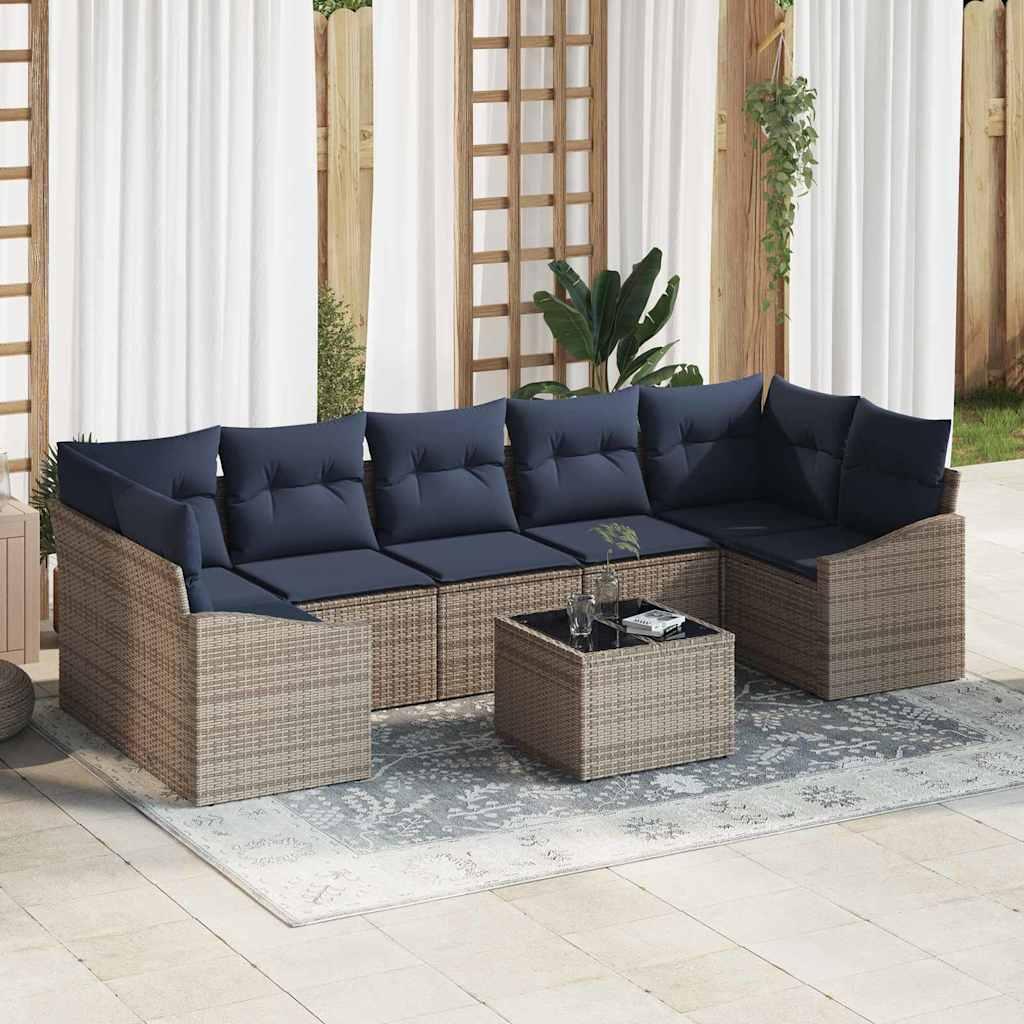 Sofa Sæt med pude 8 stk Grå og Marineblå polyrattan billede