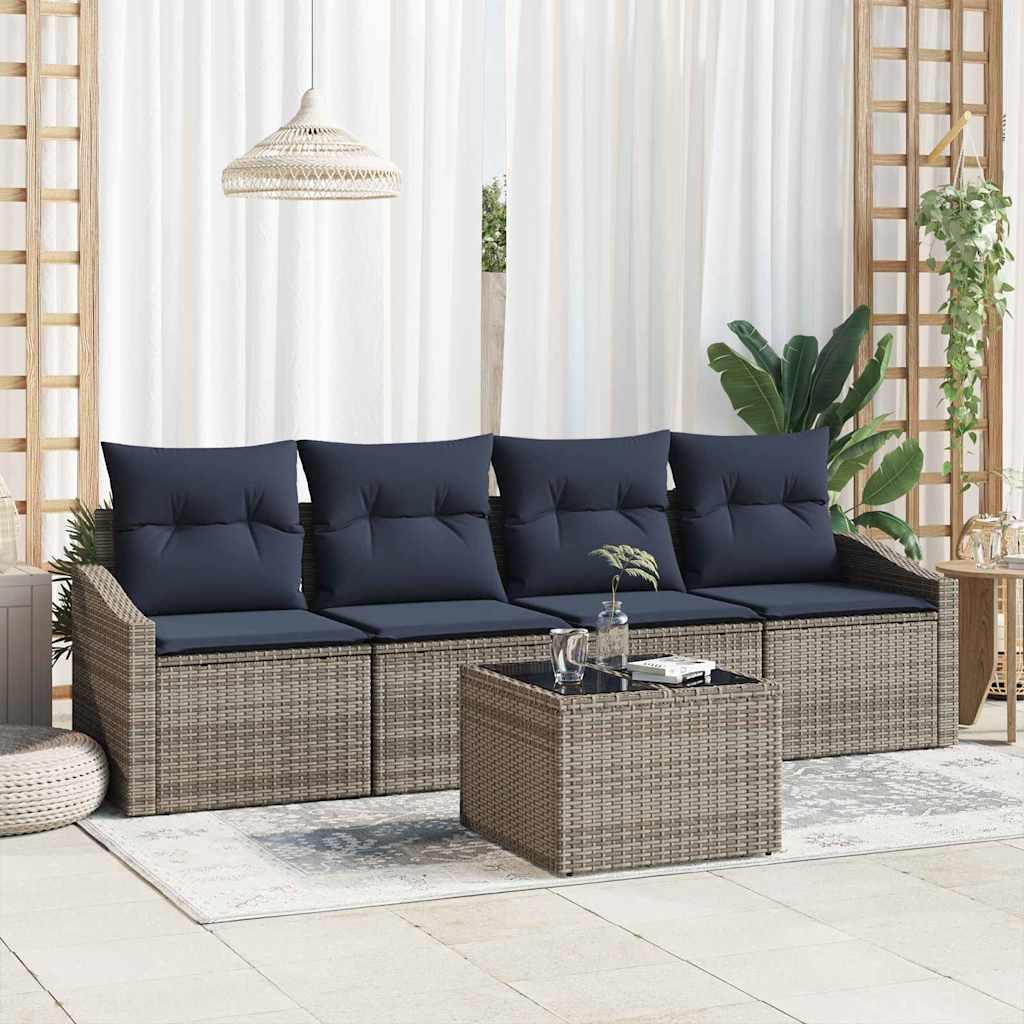 Sofa Sæt med pude 5 stk Grå og Marineblå polyrattan billede