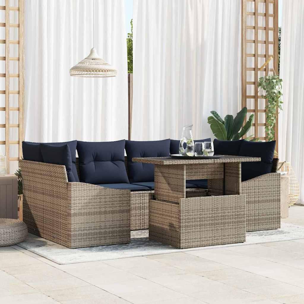 Havesofa Sæt med opbevaring 7 stk Grå Poly rattan billede
