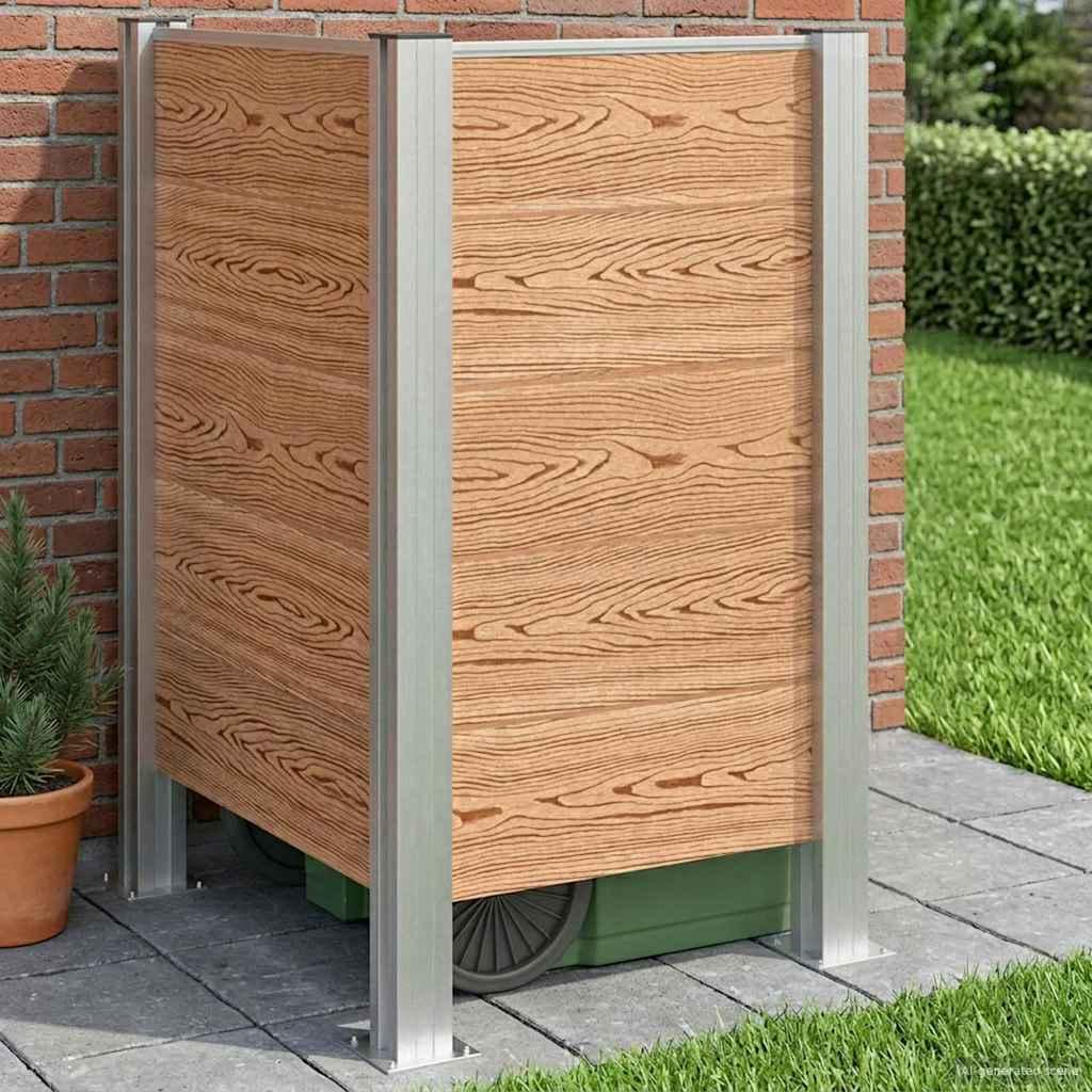 Affaldsbeholderhegn i aluminium og WPC - brun, 85 × 85 × 115 cm