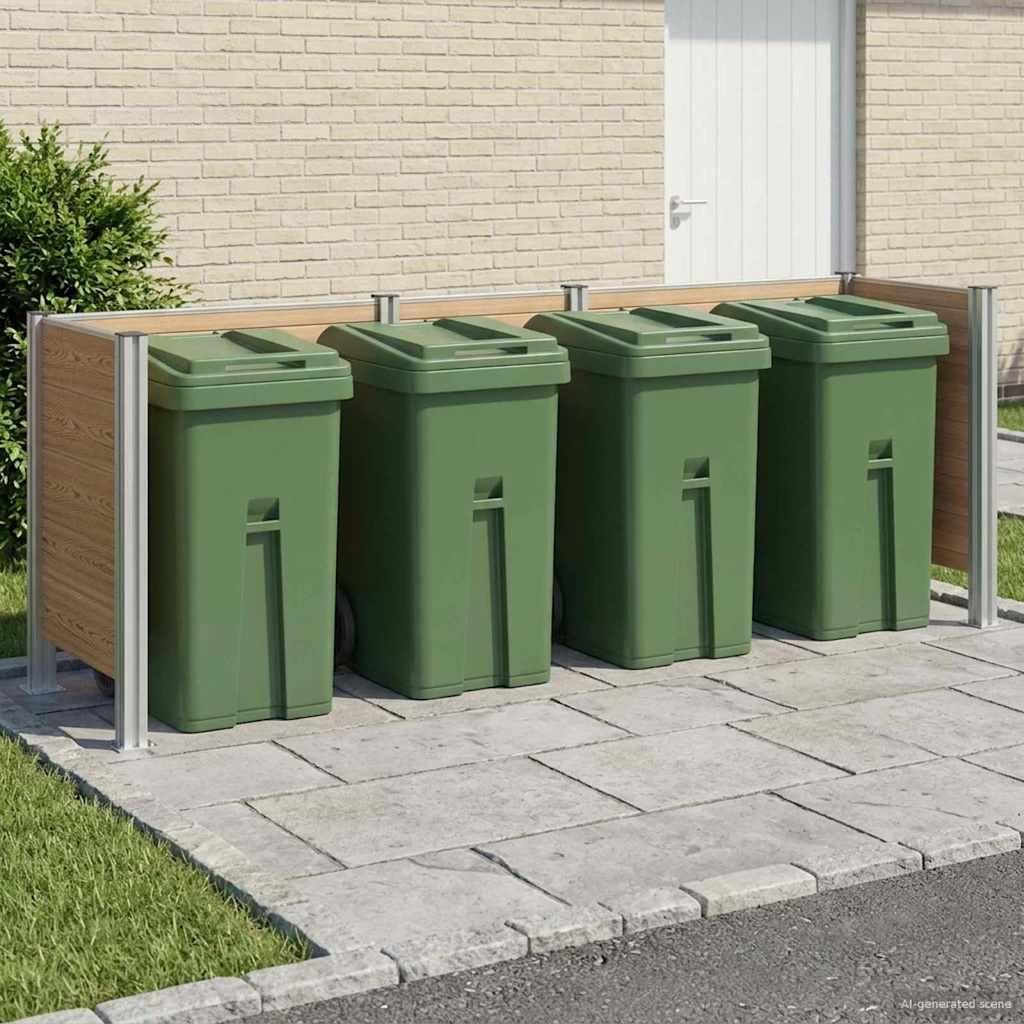 Affaldsbeholderhegn i brun WPC og aluminium - 315 × 85 × 115 cm