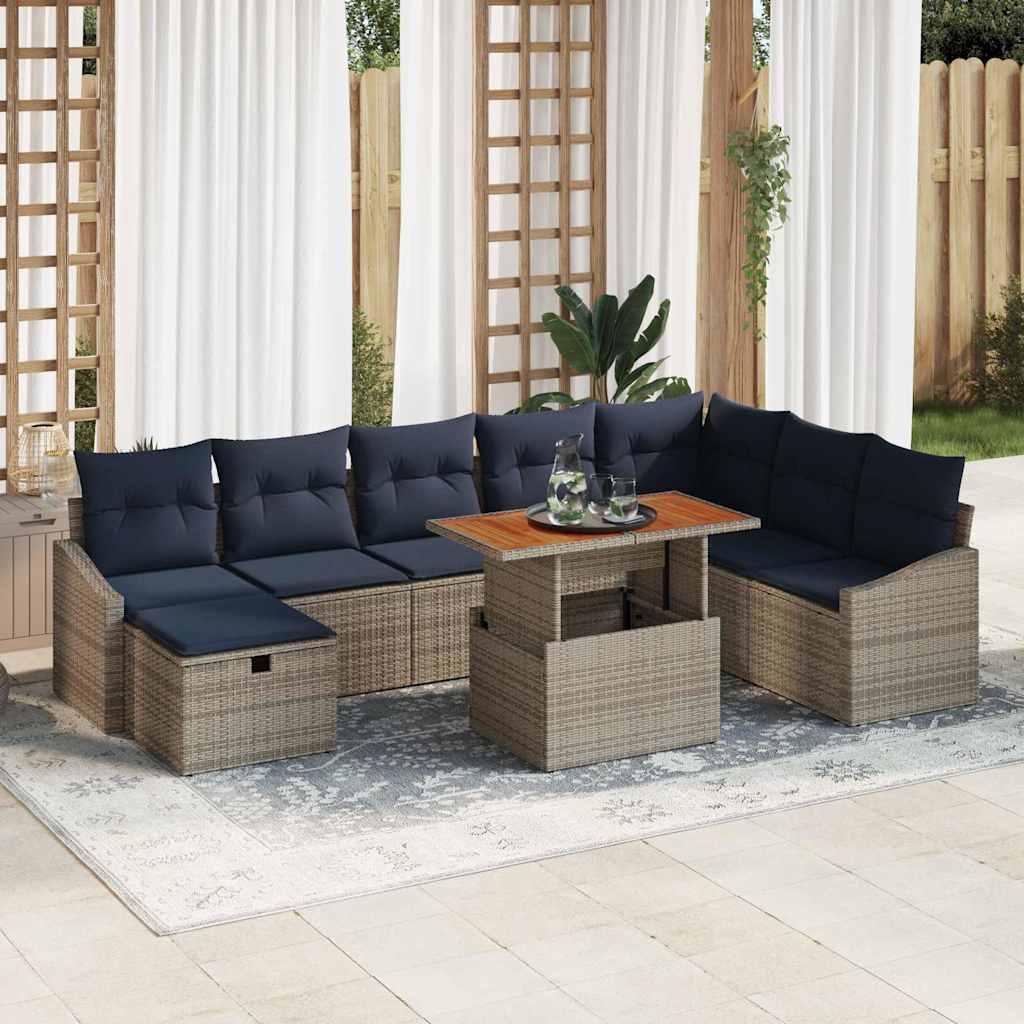 Havesofa Sæt 9 stk Grå polyrattan billede