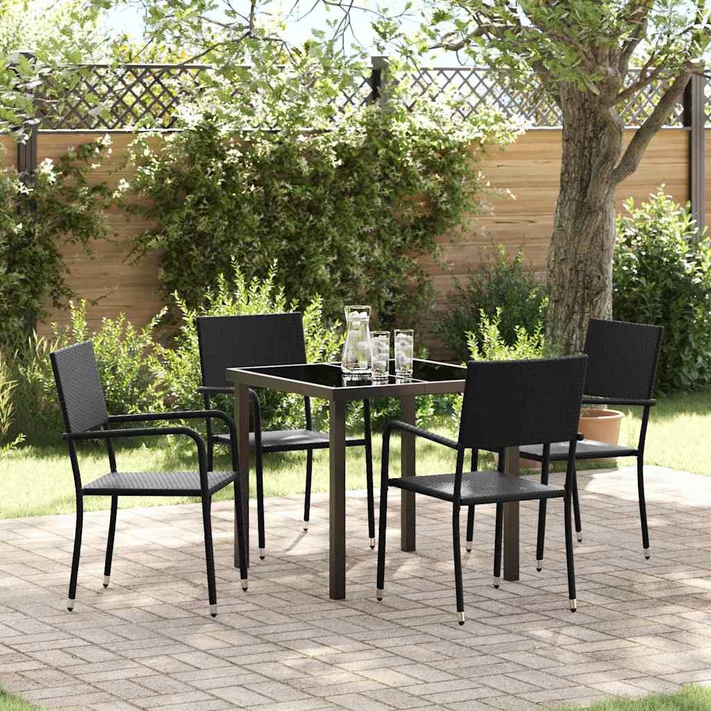 Have spisebordssæt i sort polyrattan med puder - 5 dele