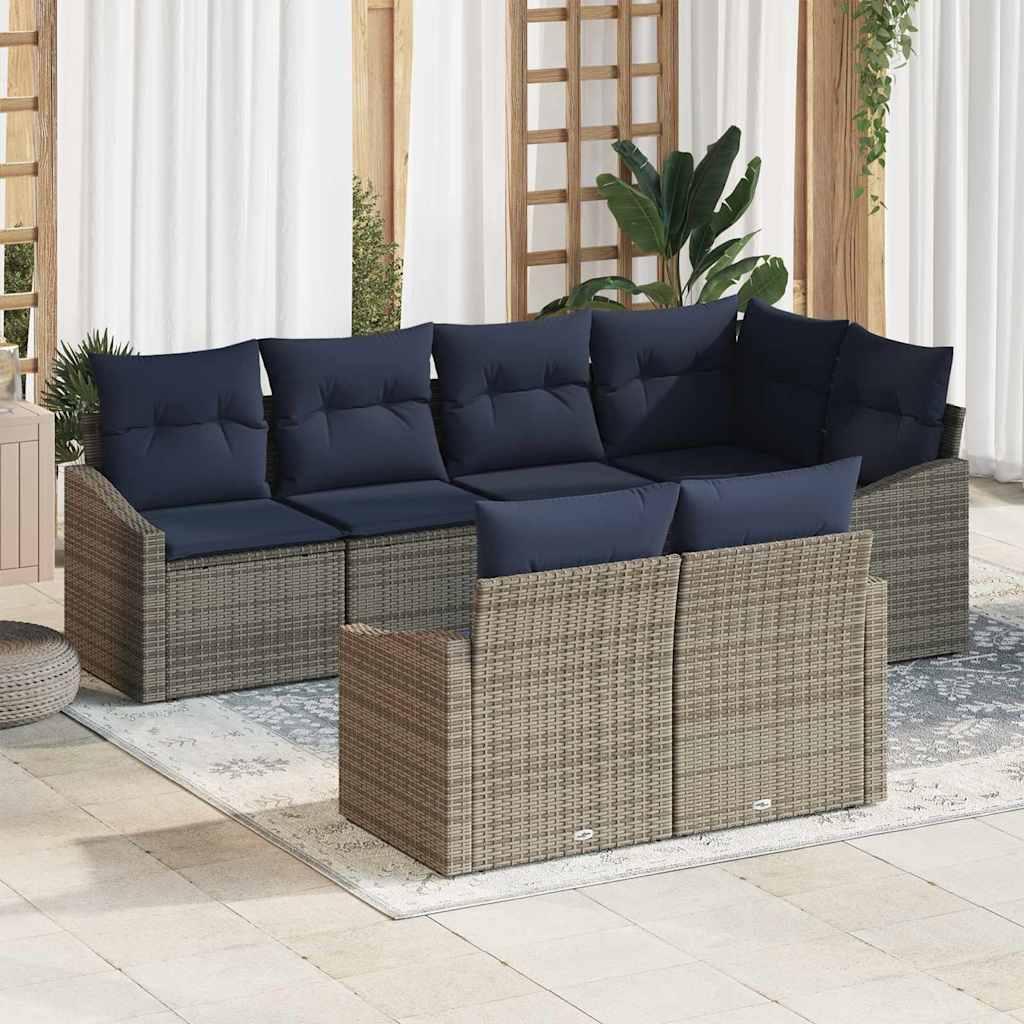 Havesofa Sæt med pude 7 stk Grå og Marineblå polyrattan billede