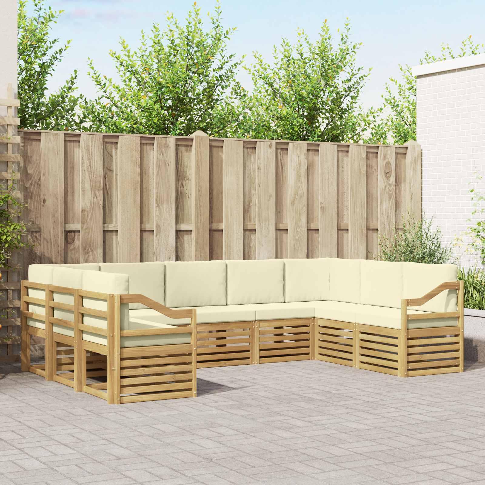Sektionalsofa sæt til terrasse - 9 dele, hvid/cremefarvet, polyester billede