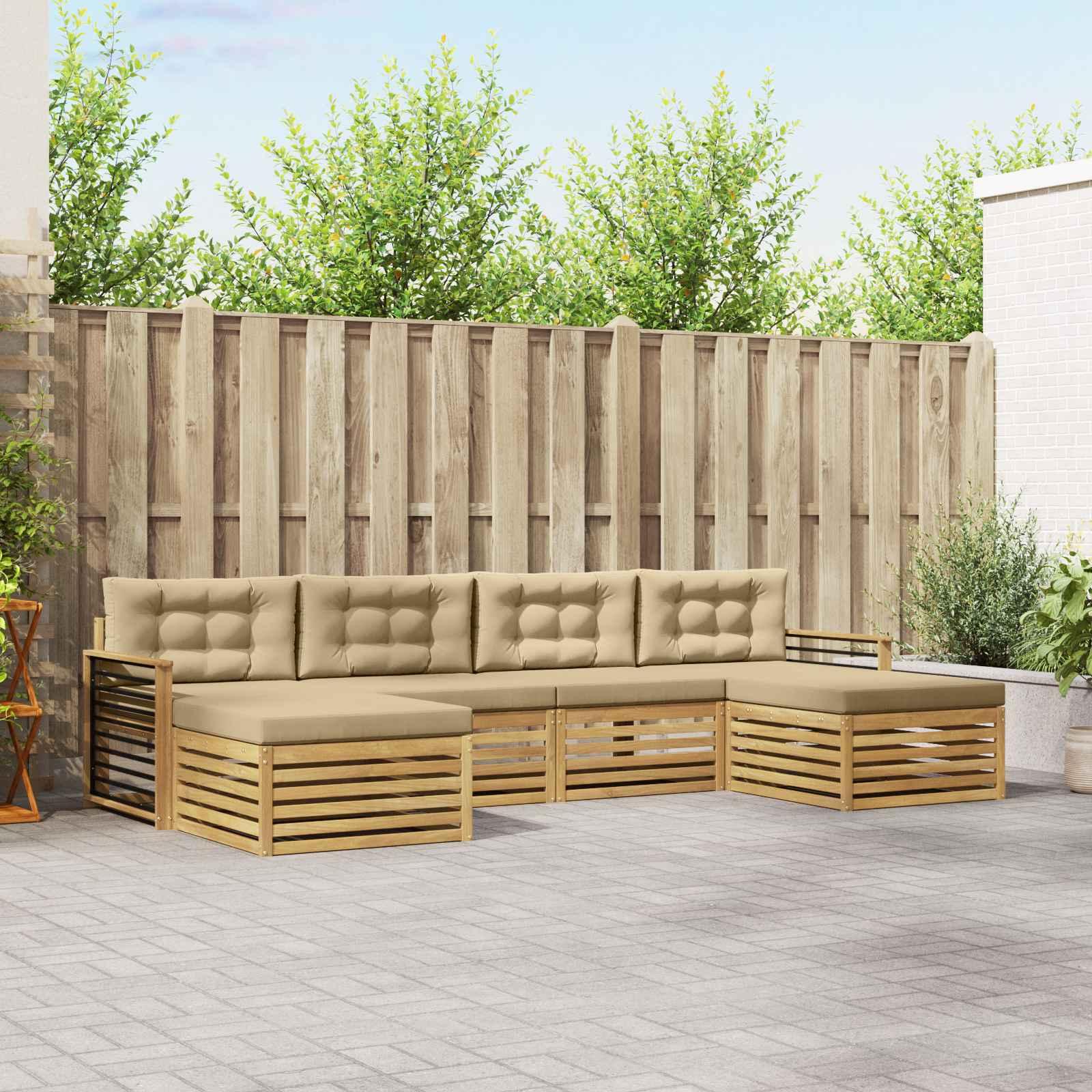 Sofasæt med pude 6 stk Hvid og Beige Massivt Akacietræ billede