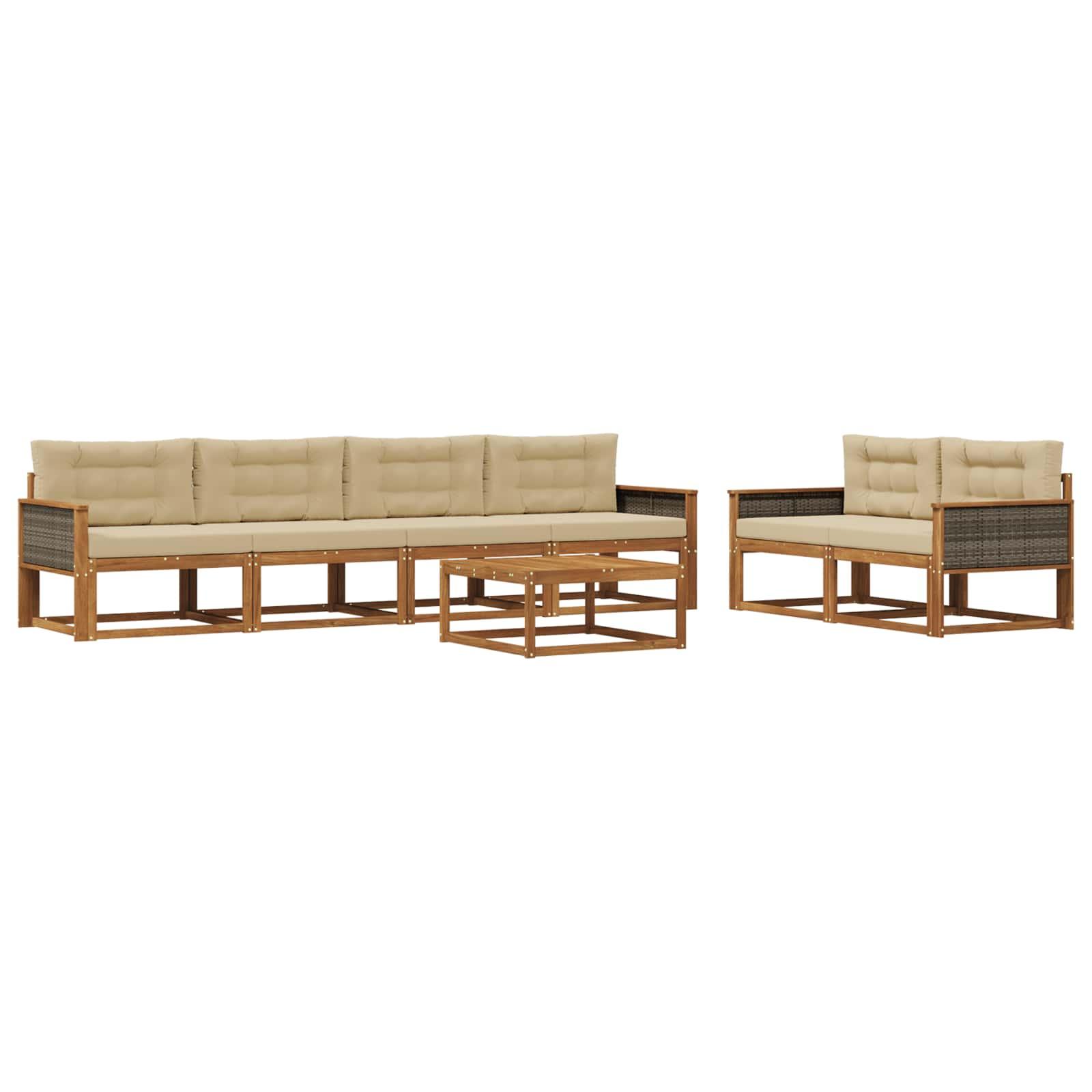 Udendørs sofagruppe med puder, 7 dele - naturlig/beige modulsofa til terrasse og have billede
