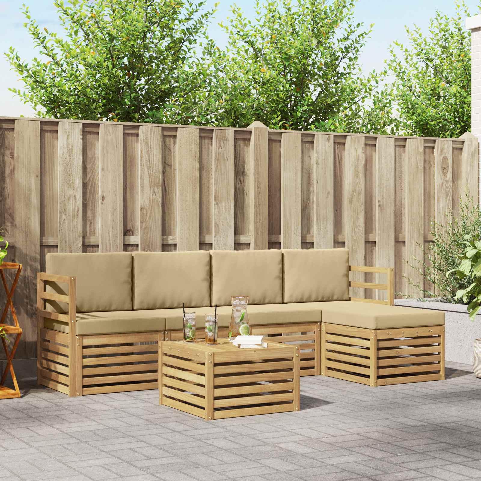 Udendørs sofagruppe med pude 6 stk Hvid og Beige Polyester billede