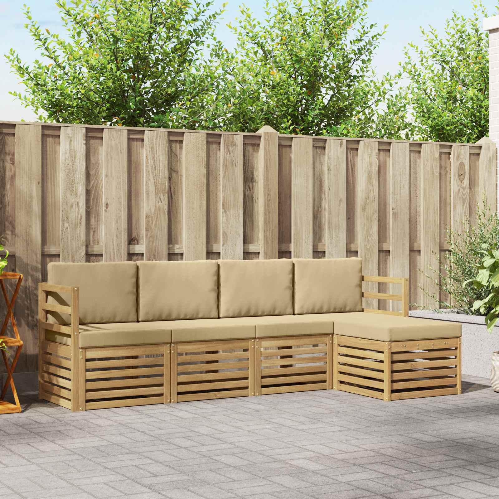 Udendørs sofagruppe med pude 5 stk Hvid og Beige Polyester billede