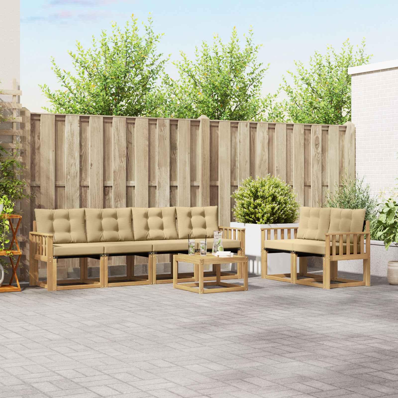 Udendørs sofagruppe med pude 7 stk Hvid og Beige billede