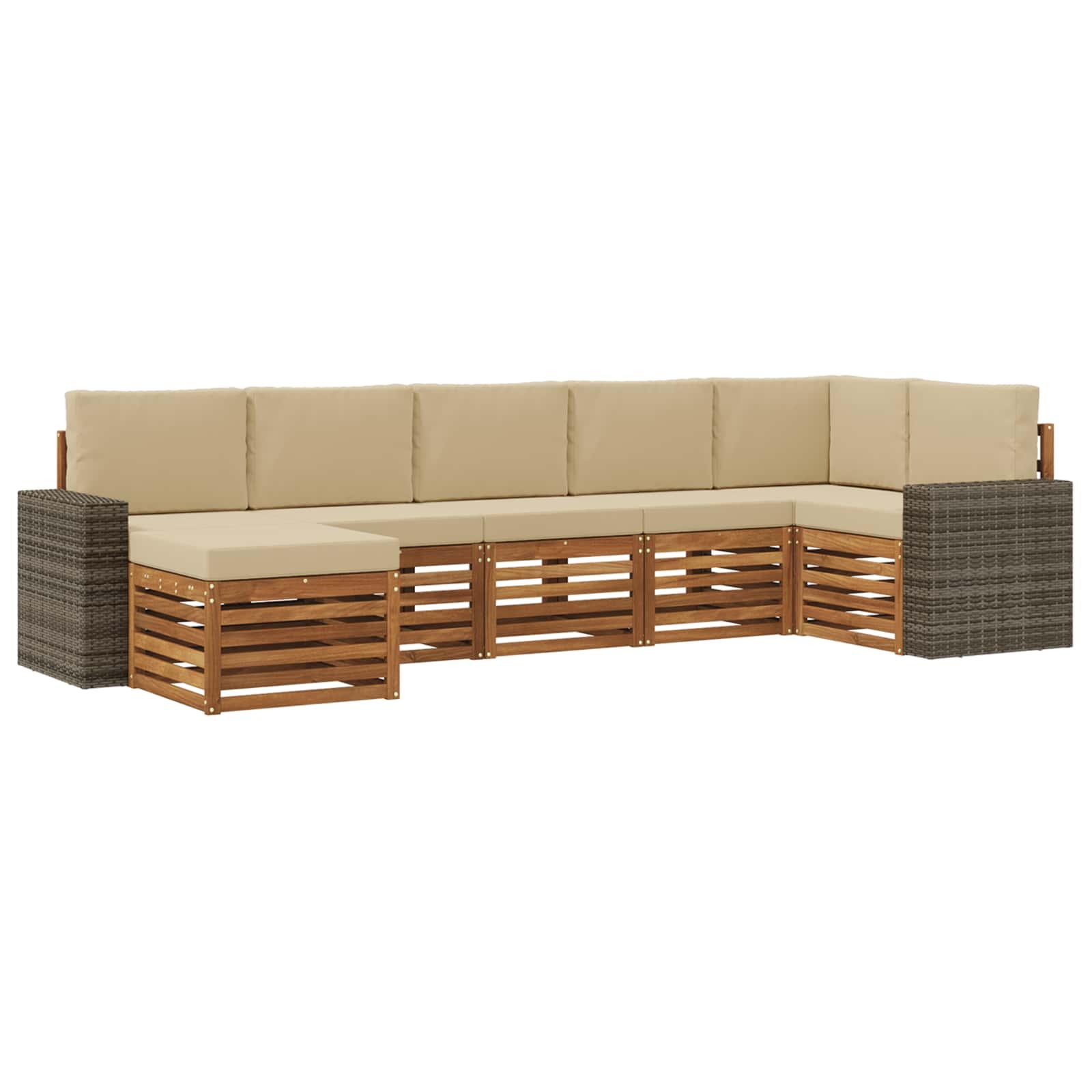 Sektionalsofa sæt 7 stk Naturlig og Beige Massivt Akacietræ billede