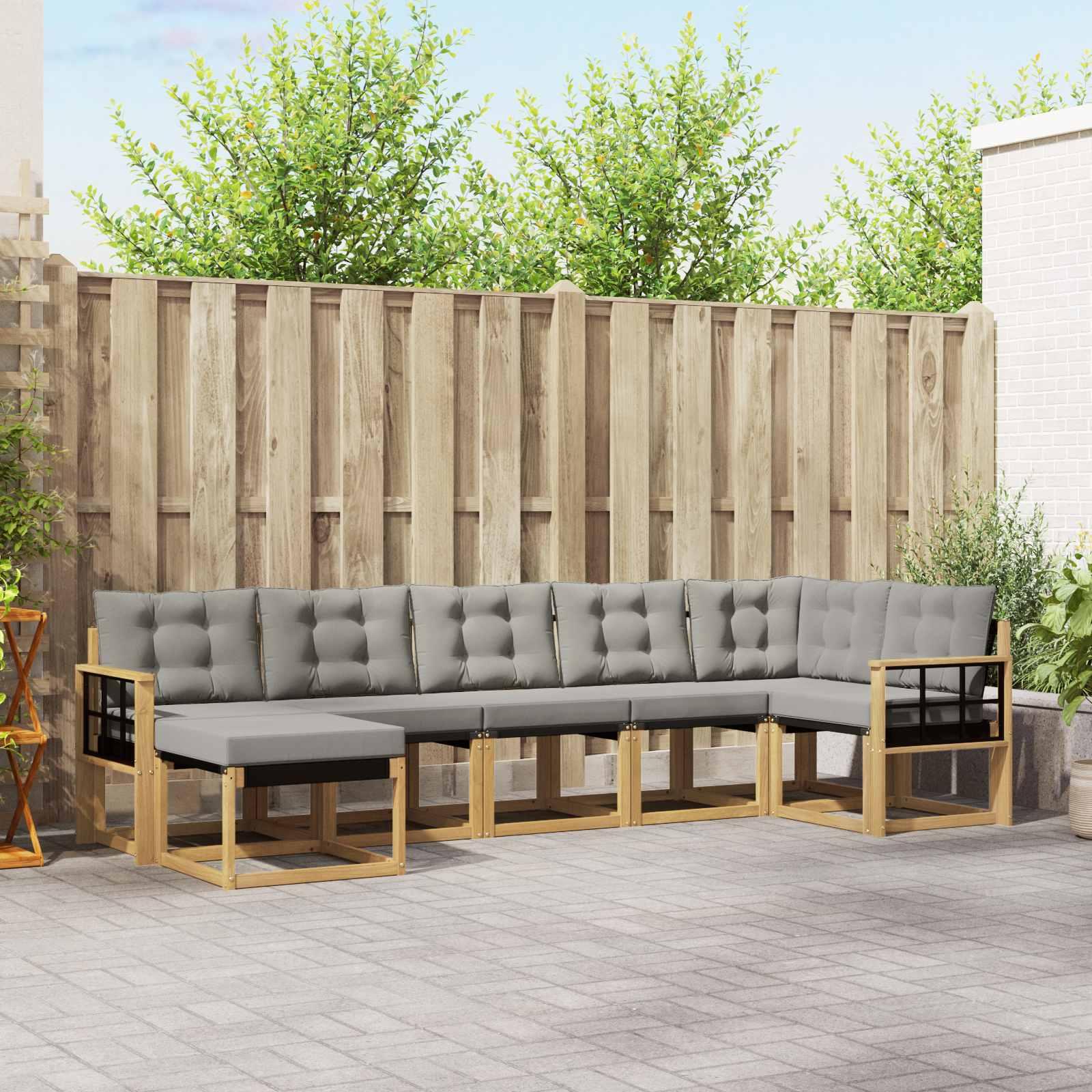 Udendørs sofagruppe med pude 7 stk Hvid og lysegrå billede