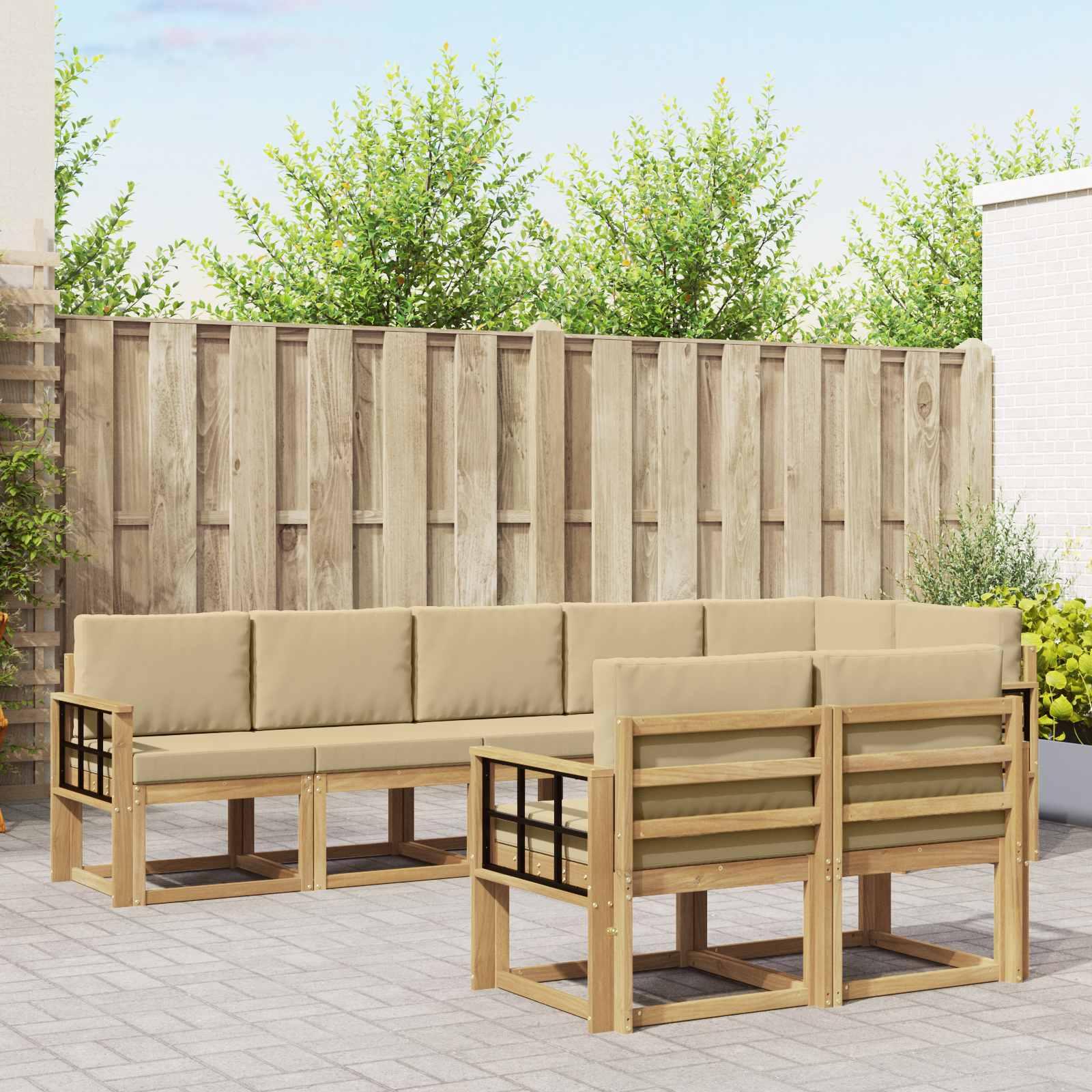 Udendørs sofagruppe med pude 8 stk Hvid og Beige Polyester billede