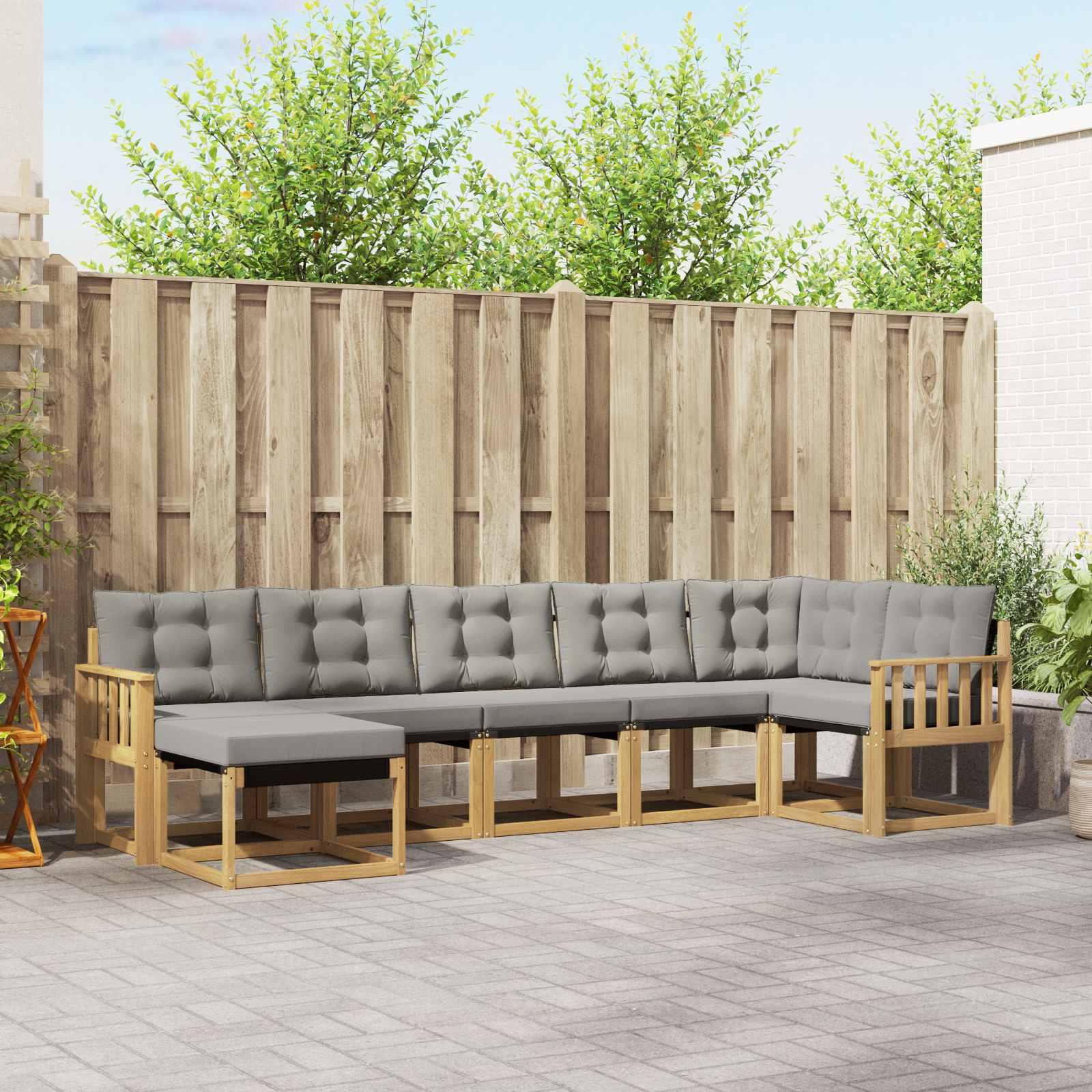Udendørs sofagruppe med pude 7 stk Hvid og lysegrå billede
