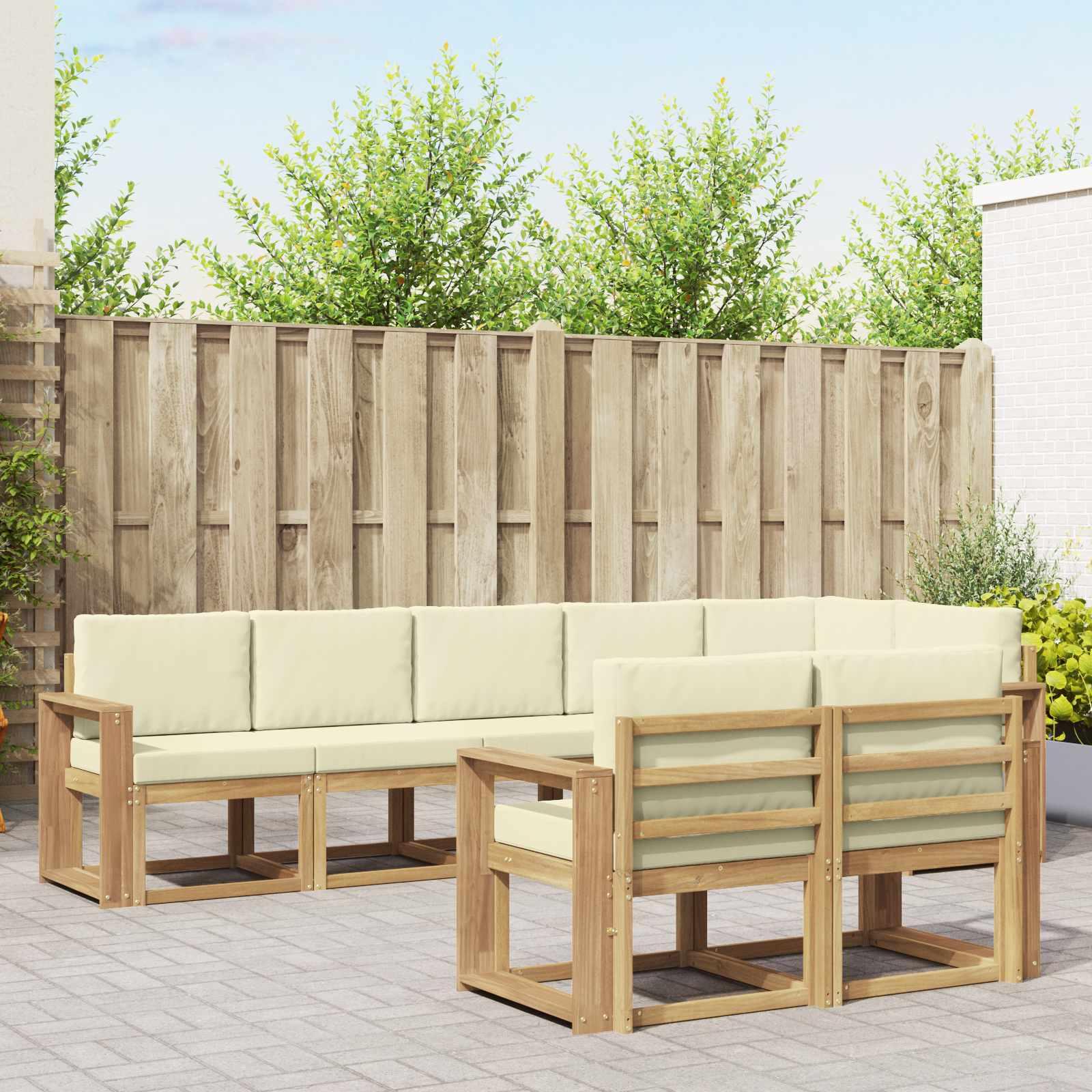 Udendørs sofagruppe 8 stk Hvid og cremefarvet Polyester billede