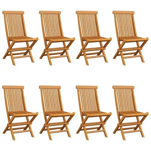 Havestole i massivt teaktræ - foldbare med røde hynder, 8 stk.
