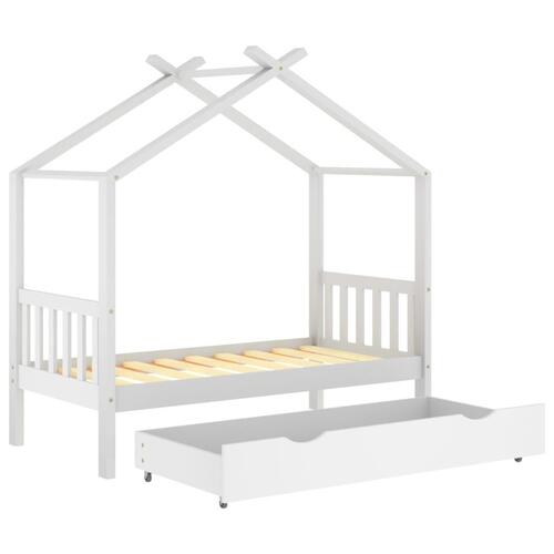 Sengeramme til børneseng med skuffe 80x160 cm fyrretræ hvid
