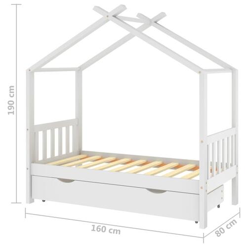 Sengeramme til børneseng med skuffe 80x160 cm fyrretræ hvid