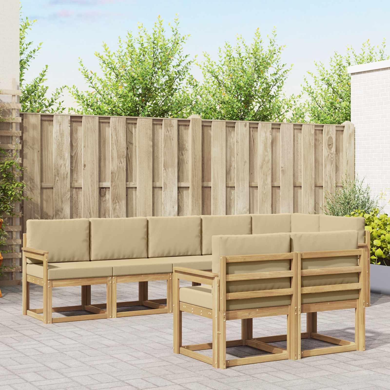 Udendørs sofagruppe med pude 8 stk Hvid og Beige Polyester billede