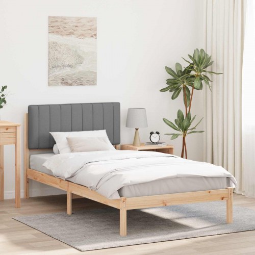 Sengestel med polstret hovedgavl 90 x 200 cm - naturfarvet og lysegrå