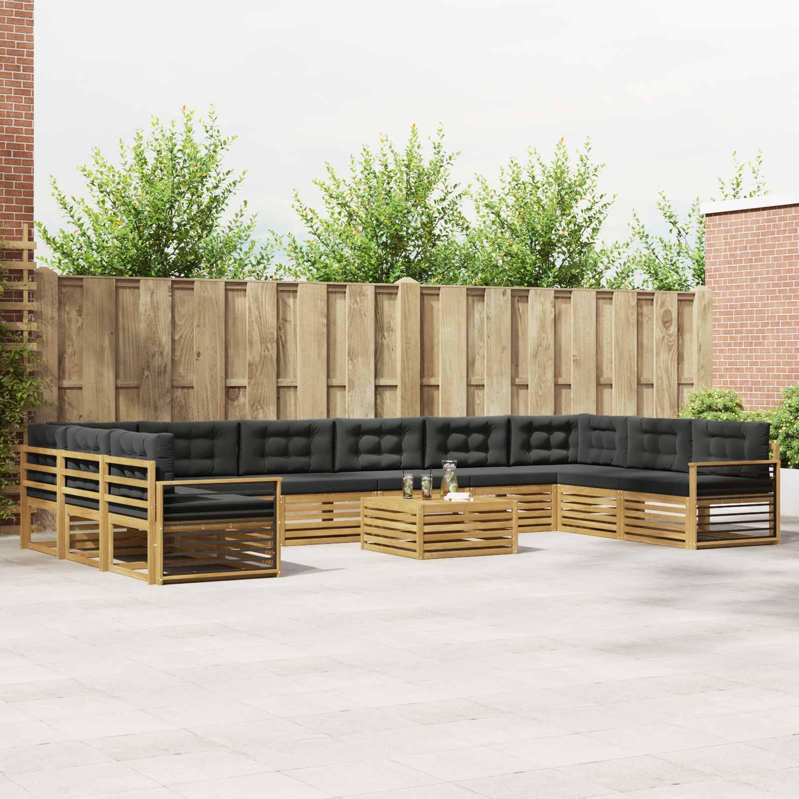 Sofasæt til terrasse i massivt akacietræ - modulært loungesæt med hynder