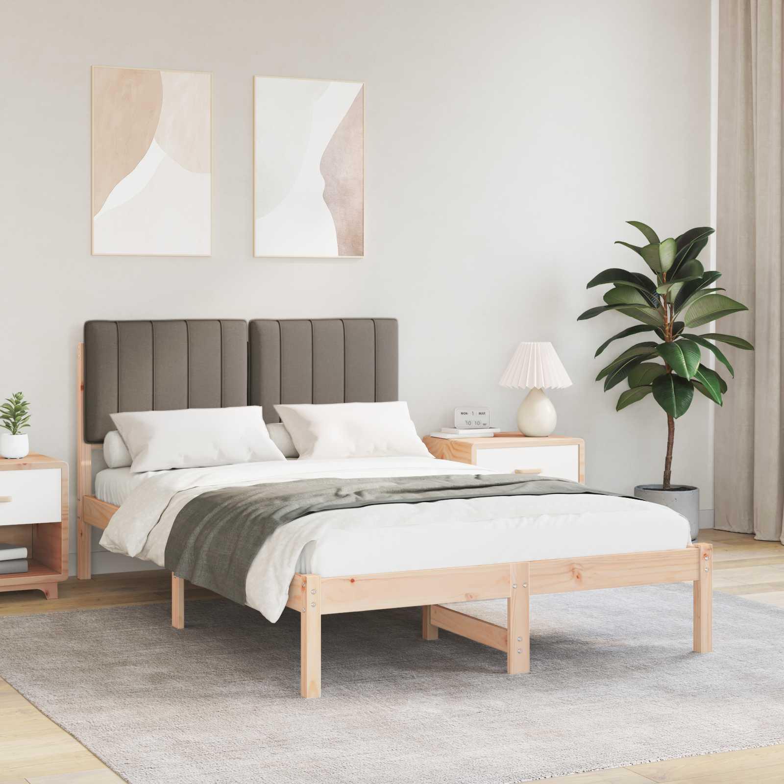 Sengestel med Polstret Hovedgavl Naturlig og Taupe 120 x 200 cm billede