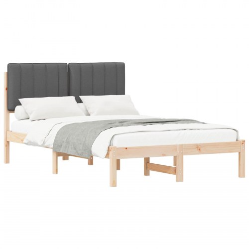 Sengestel med polstret hovedgavl 120 x 200 cm - naturfarvet og mørkegrå