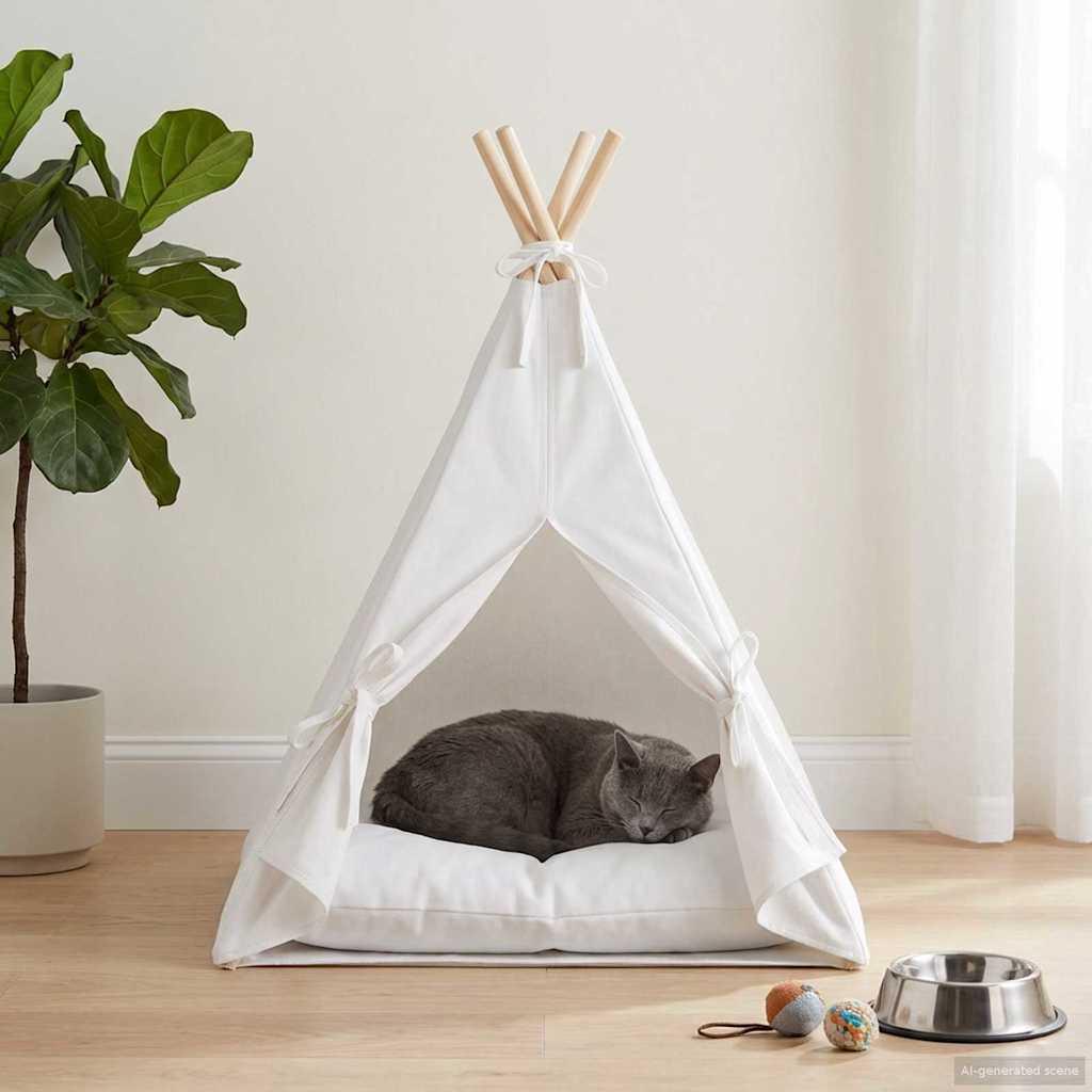 Kæledyrstepee med pude Hvid 40 x 40 x 50 cm Polyester billede