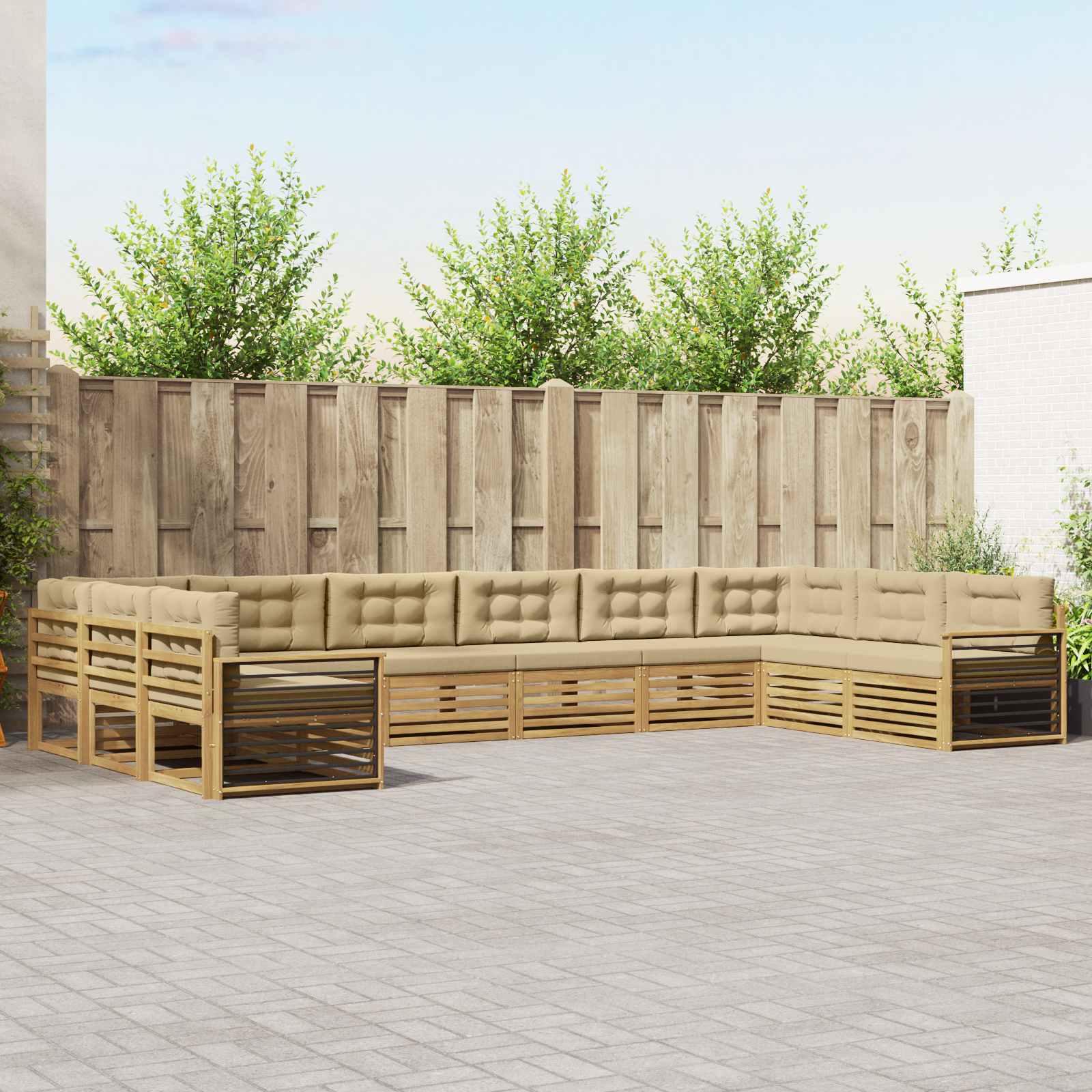 Modulært sofasæt til terrasse - massivt akacietræ med hynder