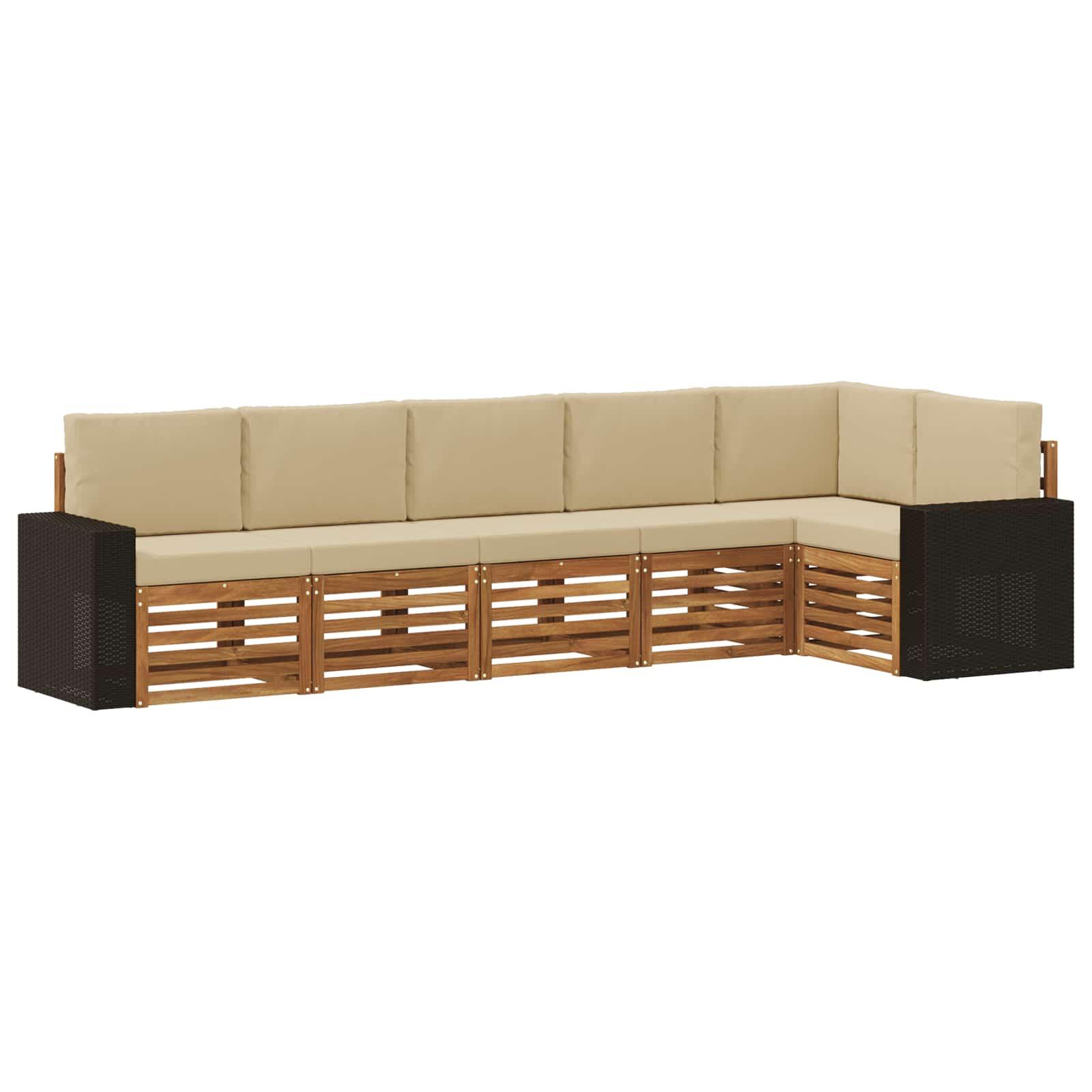 Sektionalsofa sæt 6 stk Naturlig og Beige Massivt Akacietræ billede