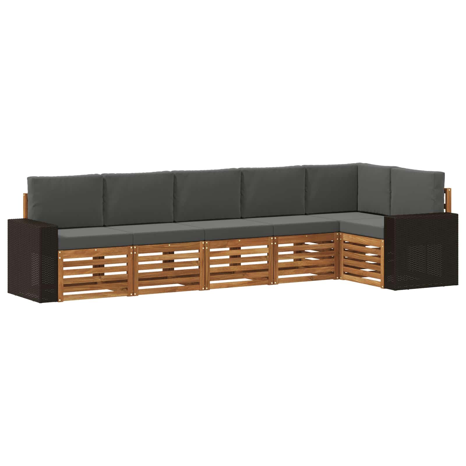 Sektionalsofa sæt 6 stk Naturlig og Antracit Massivt Akacietræ billede