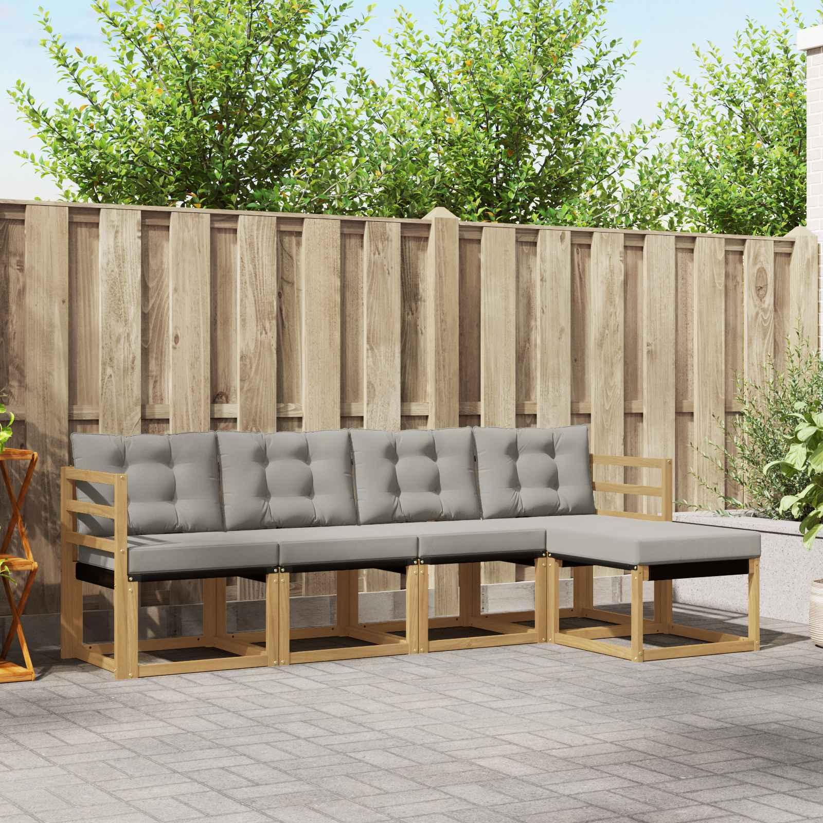 Udendørs sofagruppe i akacietræ med puder - 5 dele, hvid/lysegrå