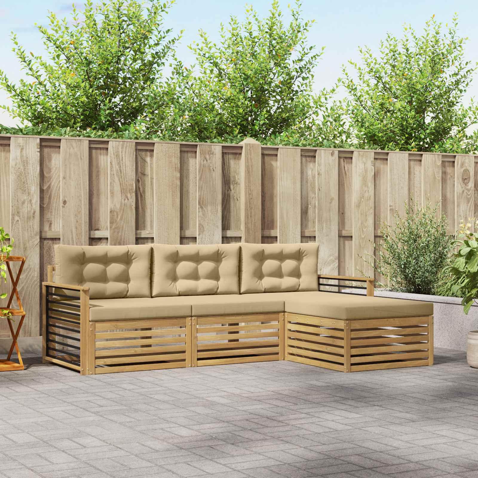 Udendørs sofagruppe med pude 4 stk Hvid og Beige Polyester billede