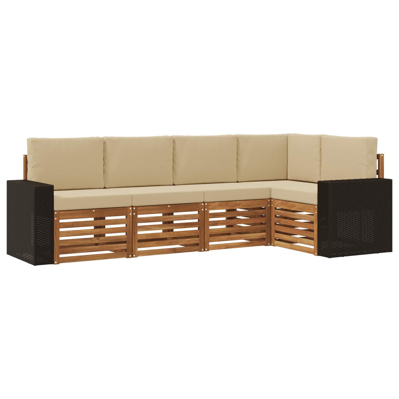 Sektionalsofa sæt 5 stk Naturlig og Beige Massivt Akacietræ billede