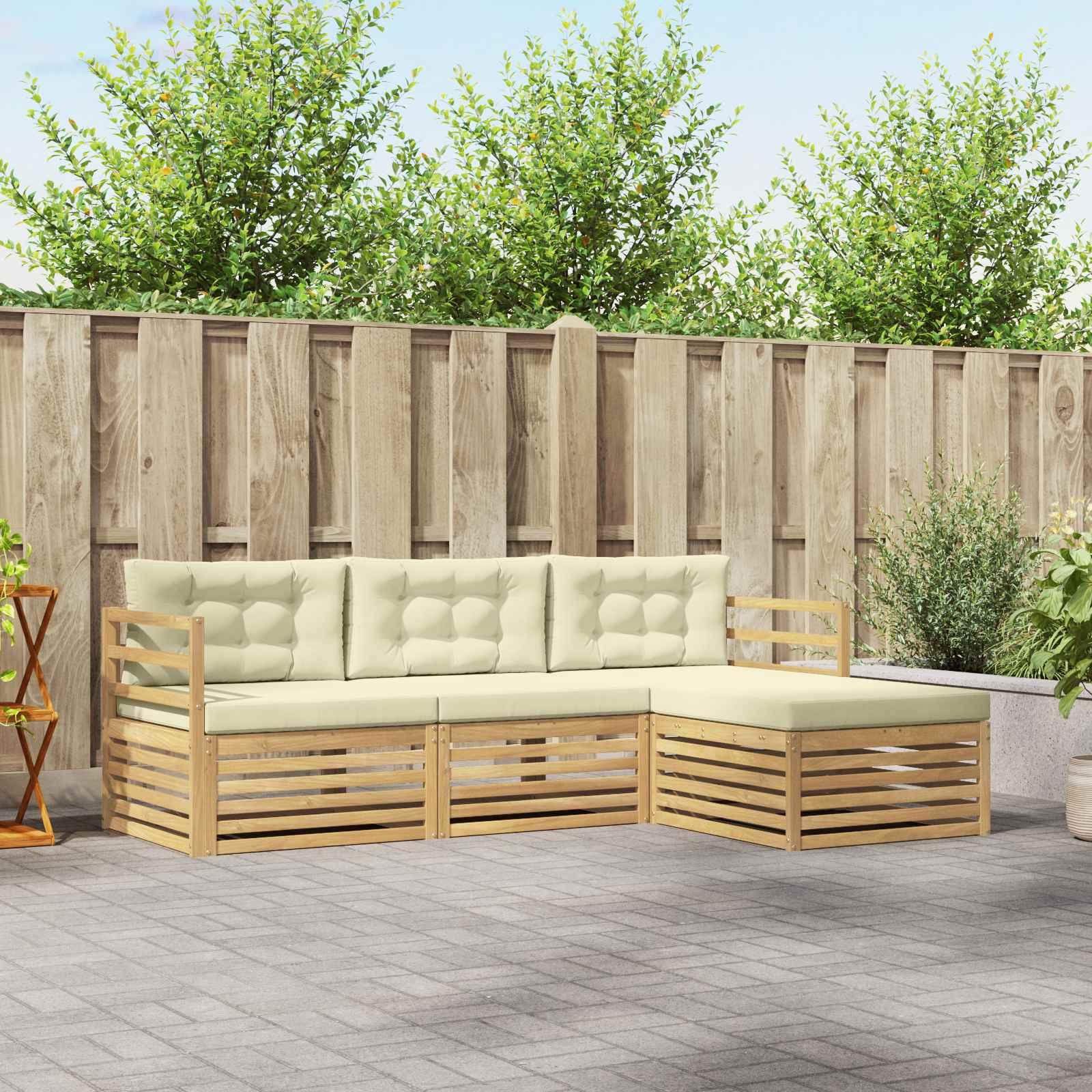 Udendørs sofagruppe 4 stk Hvid og cremefarvet Polyester billede