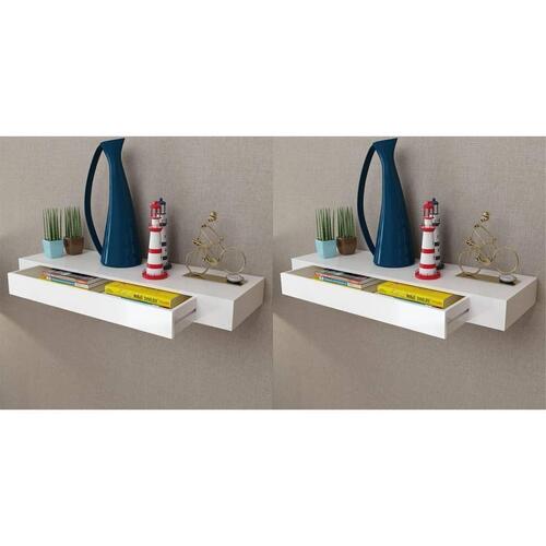 Svævende væghylder med skuffer 2 stk. 80 cm hvid