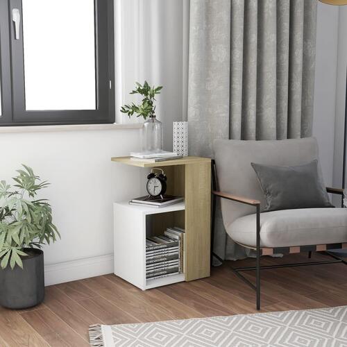 Sidebord 36x30x56 cm spånplade hvid og sonoma-eg