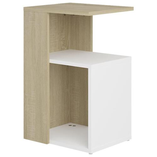 Sidebord 36x30x56 cm spånplade hvid og sonoma-eg